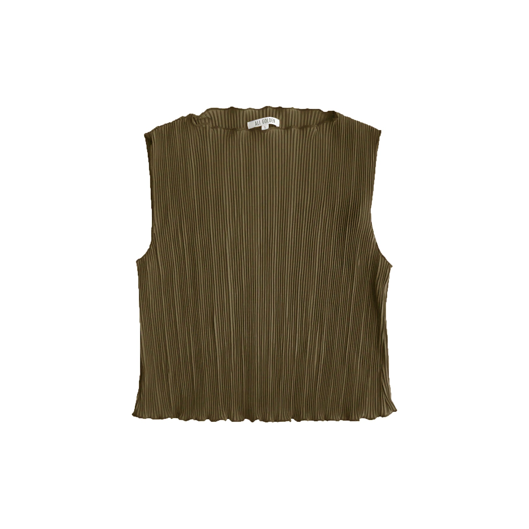 HIGH NECK PLEATED TANK - OLIVE