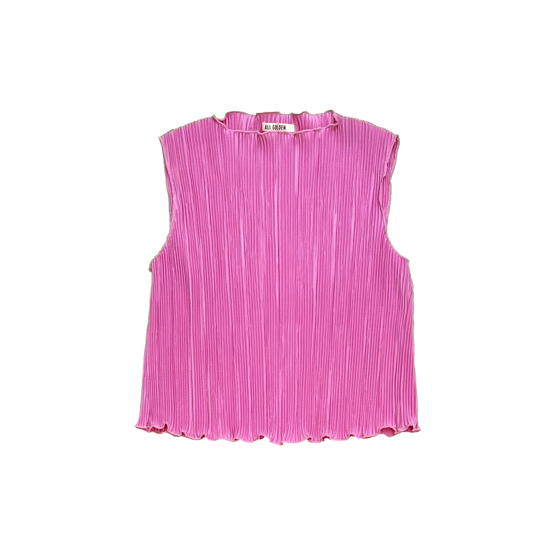 HIGH NECK PLEATED TANK - PINK