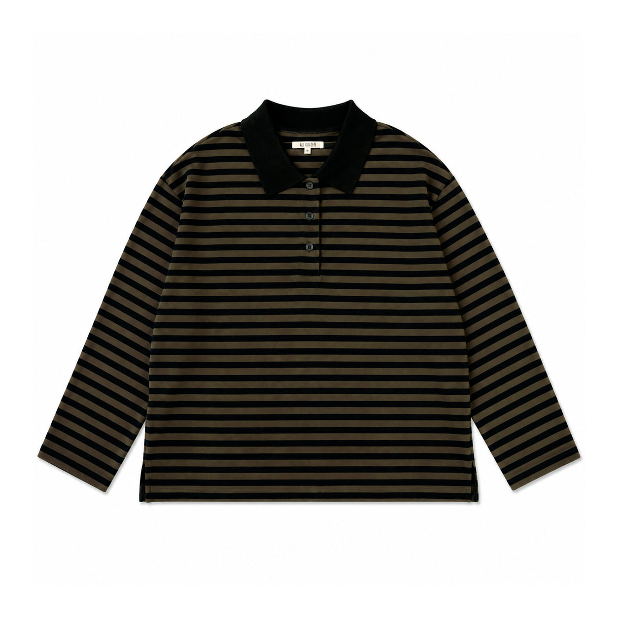 STRIPED POLO PULLOVER - OLIVE/BLACK STRIPE