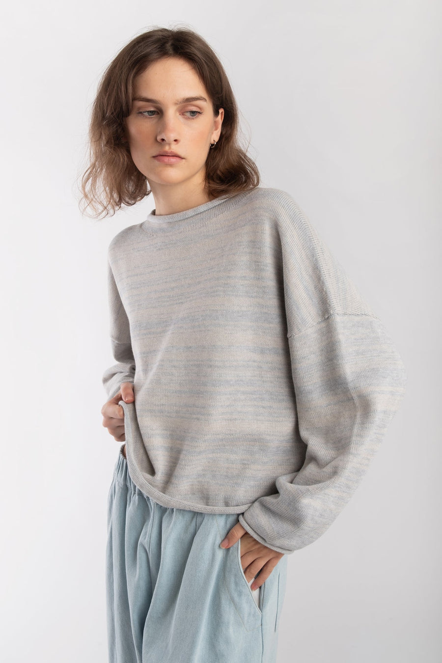ROLLED SWEATER - HEATHER GRAY