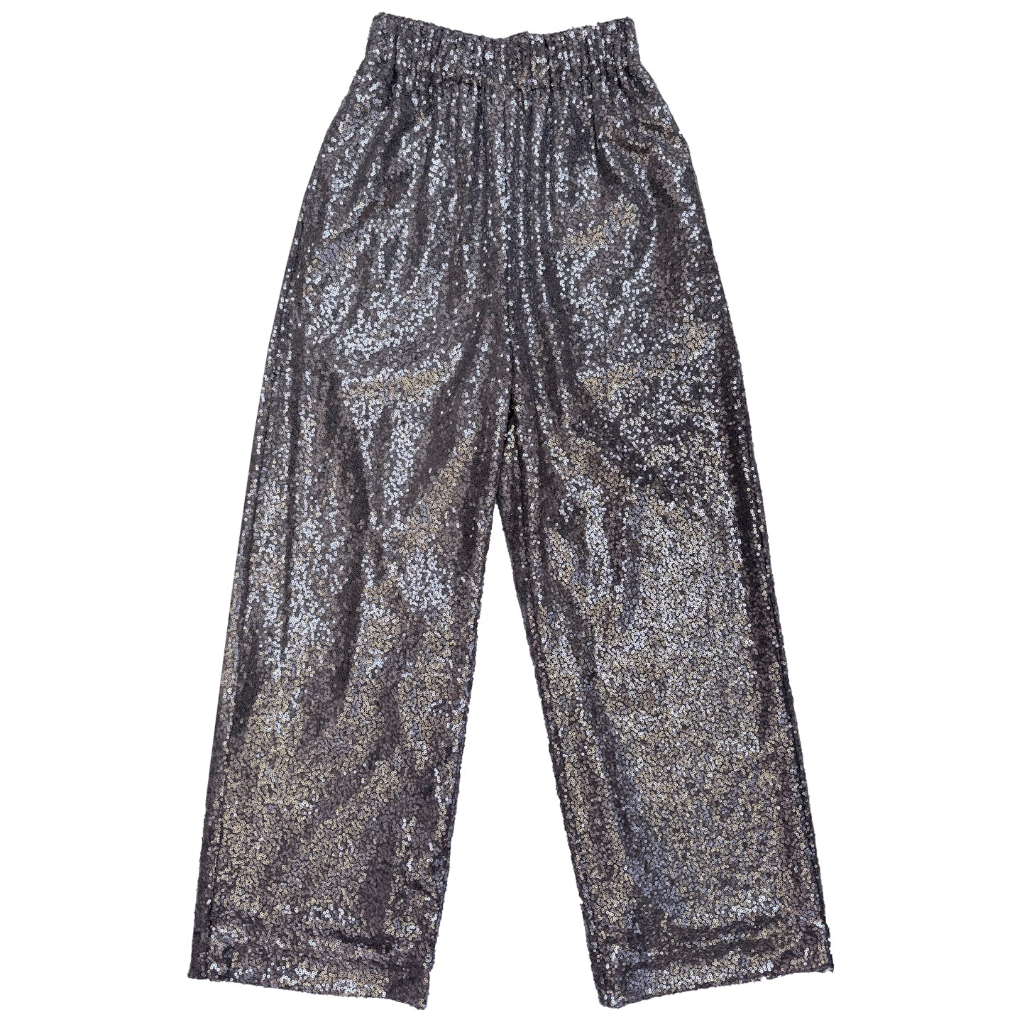 STRAIGHT LEG ELASTIC PANT - DARK SILVER SEQUINS