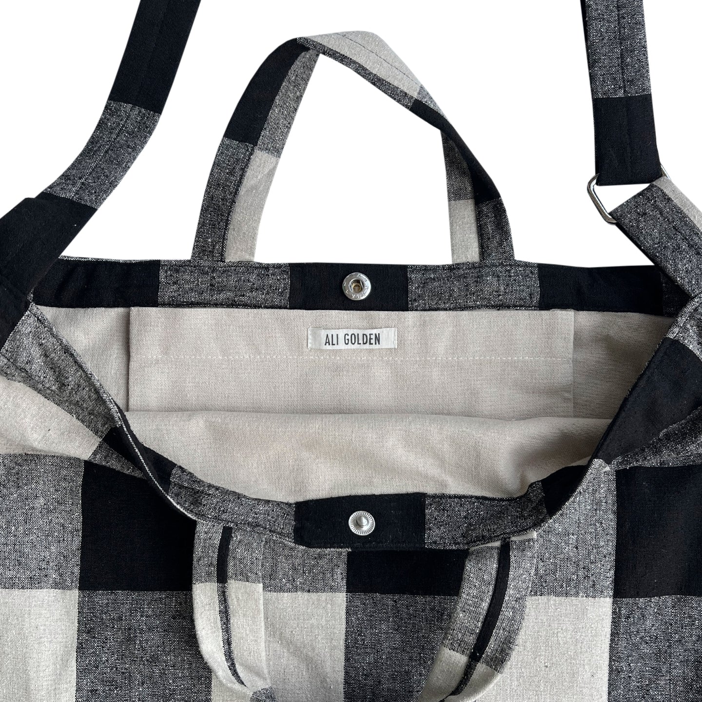 SILK NOIL BAG - BLACK/CREAM PLAID