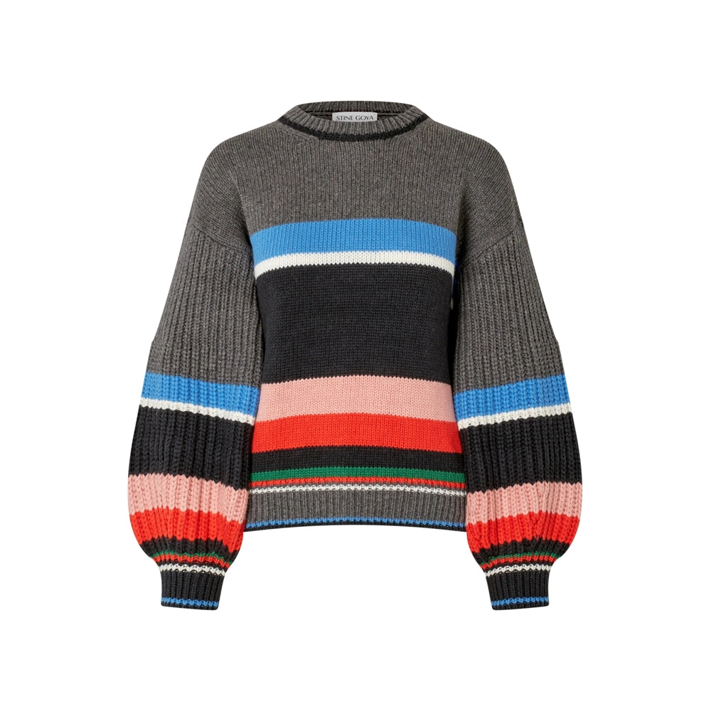 CREWNECK CHUNKY SLEEVE SWEATER - CHUNKY STRIPES
