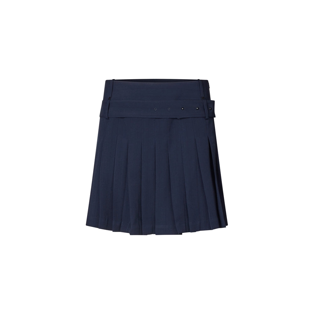 BELTED PLEATED SKIRT - DARK BLUE