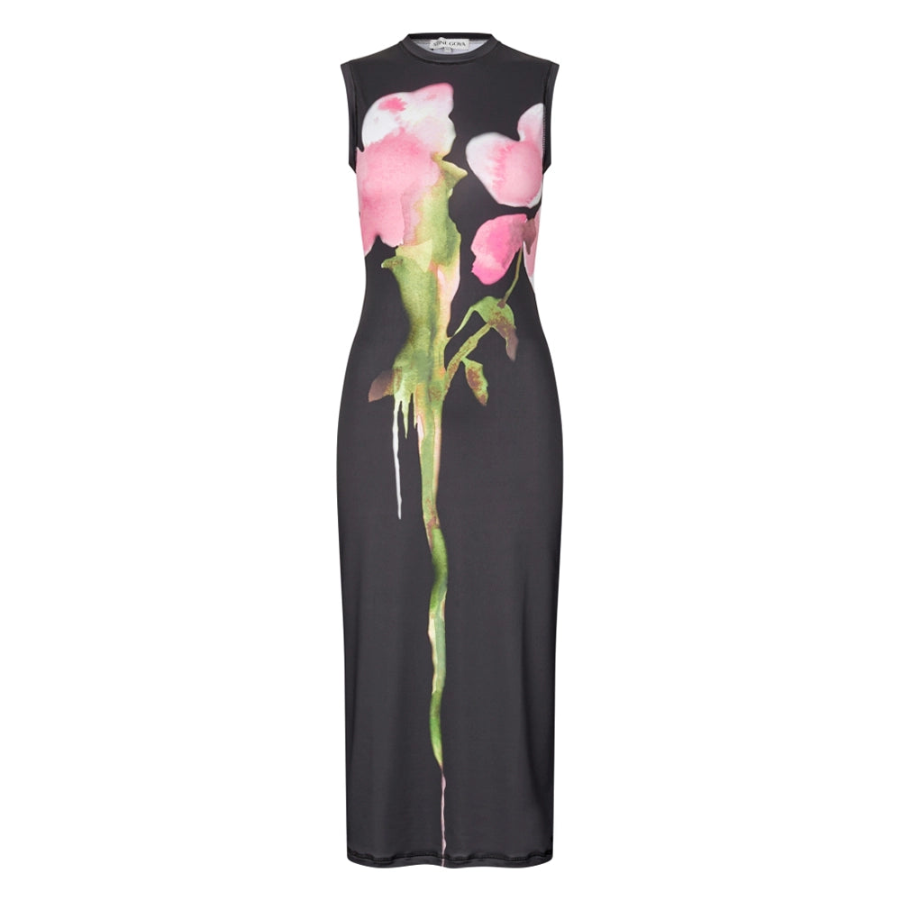 ELASTIC TANK CREWNECK DRESS - MELTING FLOWERS