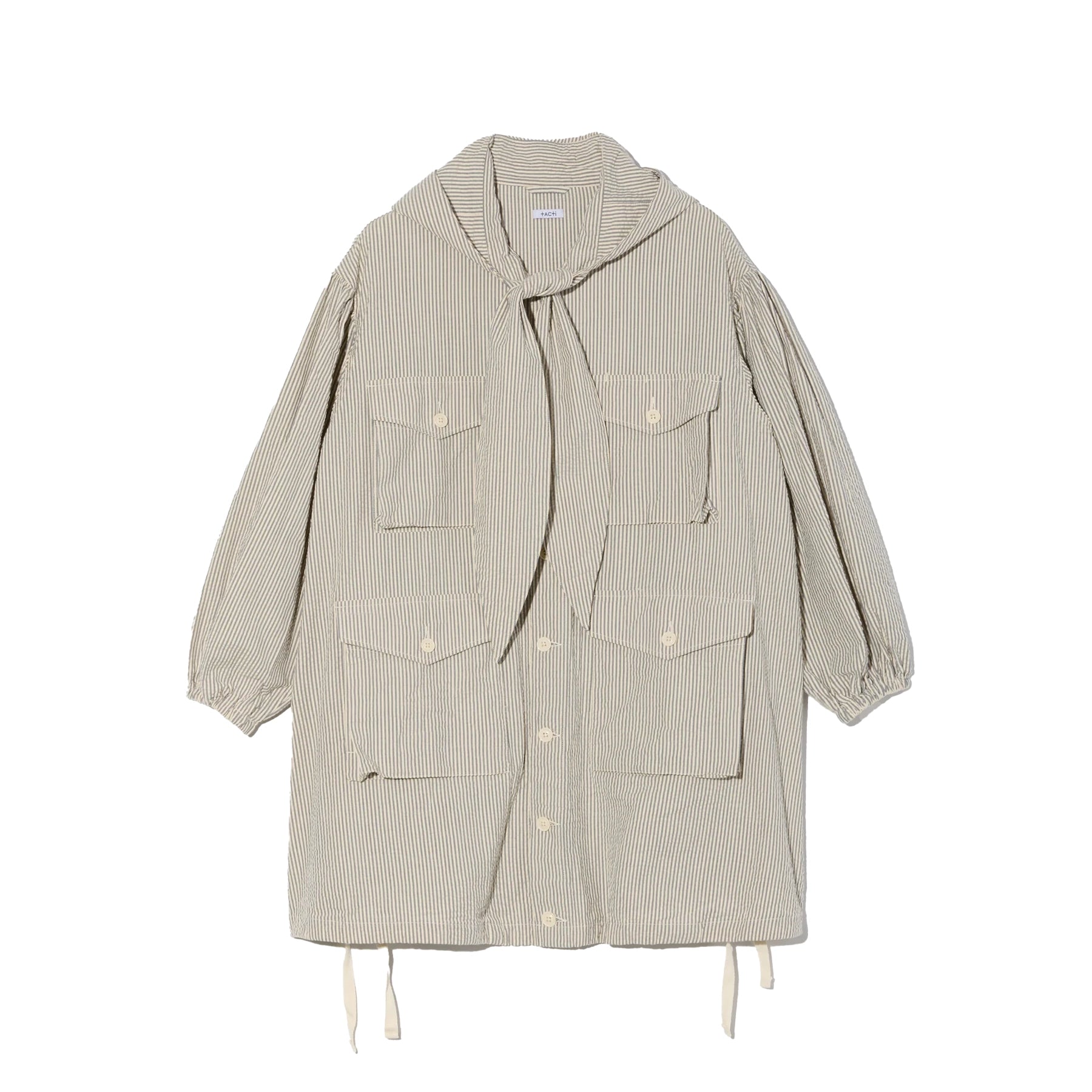 HOODED FIELD DRESS - NAVY/NATURAL SEERSUCKER