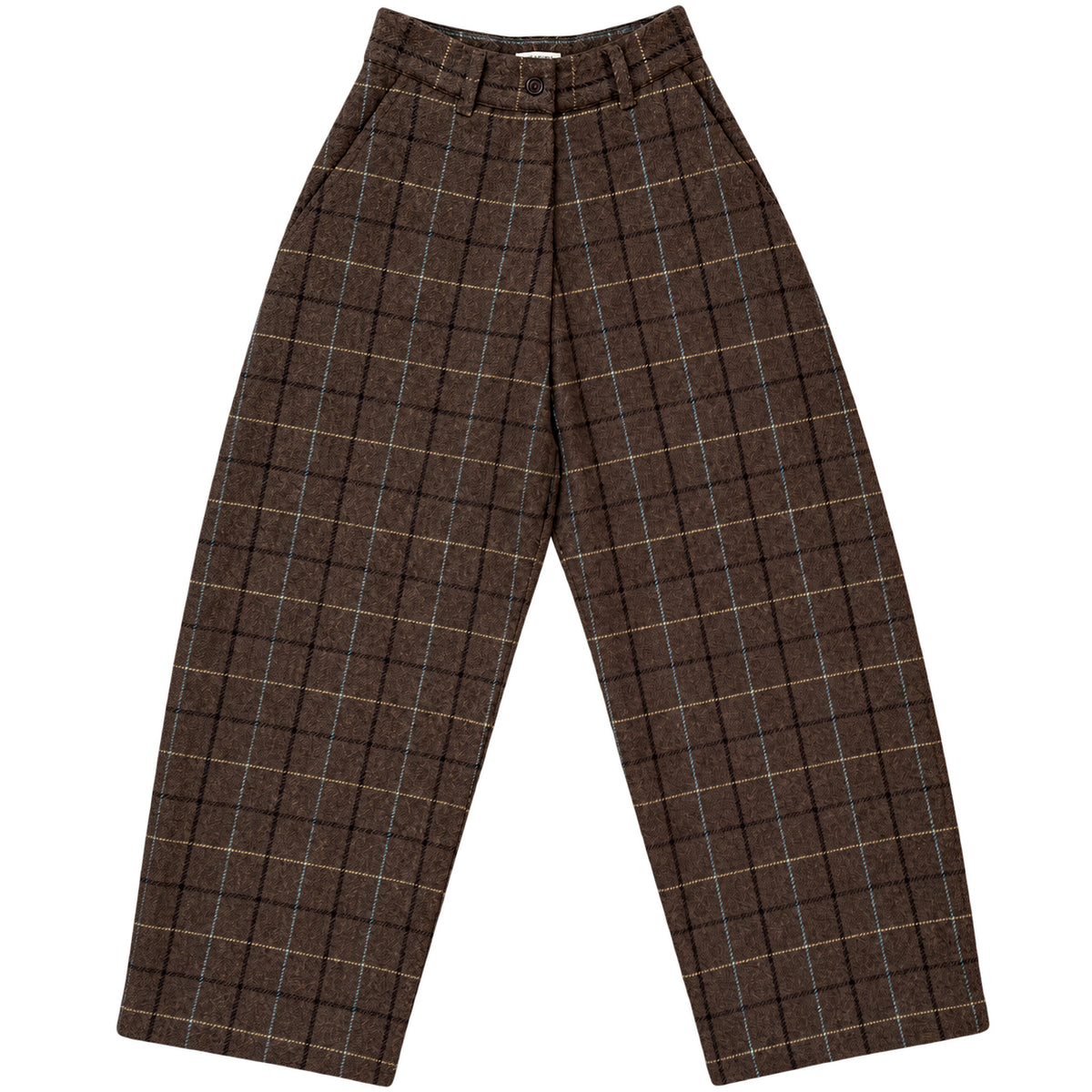 WOOL LOOSE BARREL PANT - TAUPE MULTICOLOR PLAID