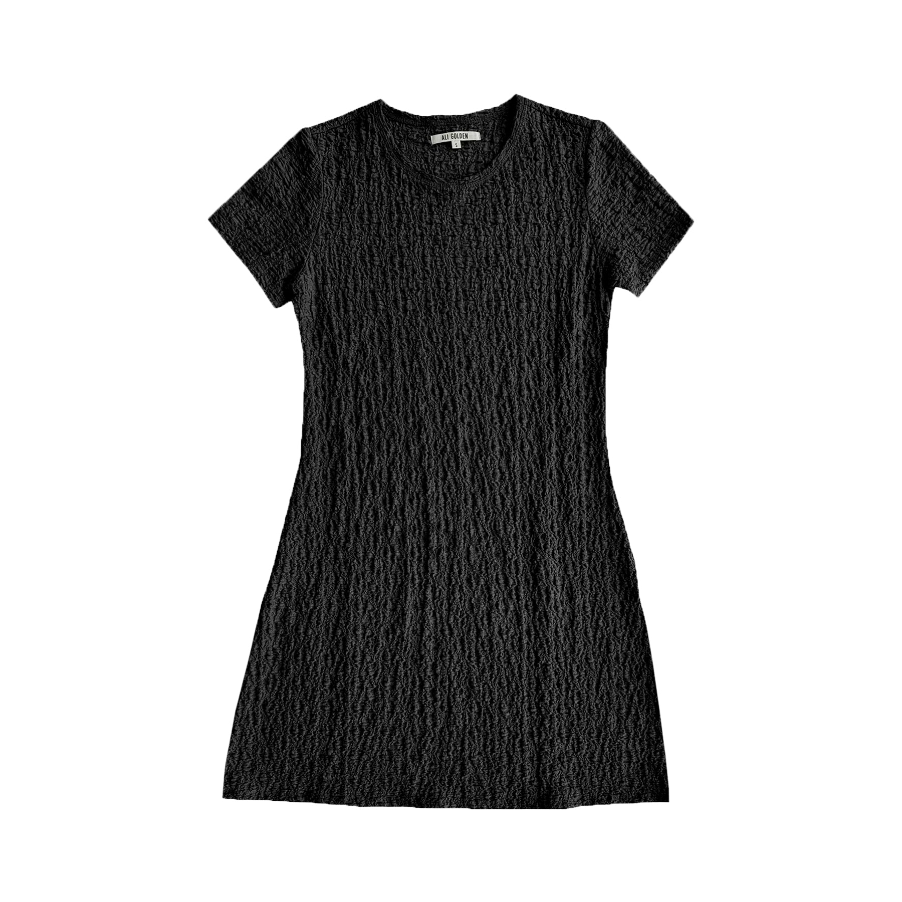 MINI TEXTURED T-SHIRT DRESS - BLACK