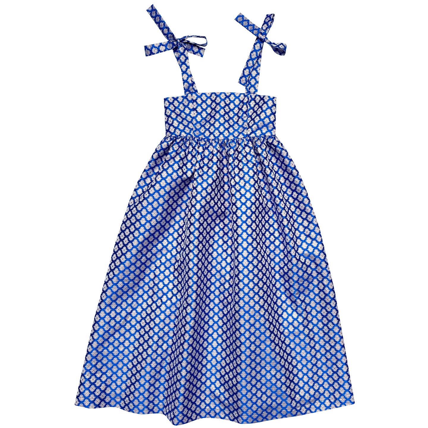 TIE STRAP DRESS - BLUE/GOLD JACQUARD