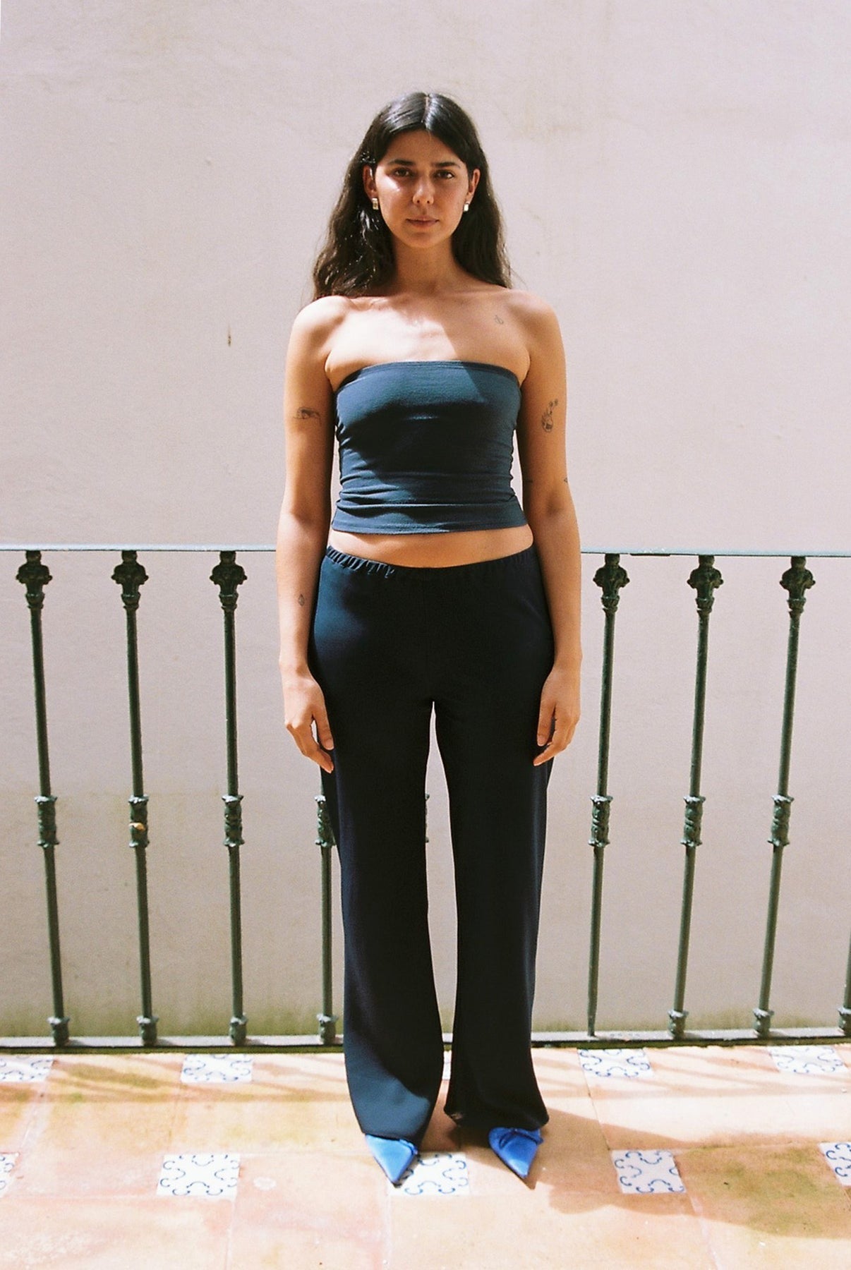 BARCELONA WOVEN PANT - NAVY SATIN