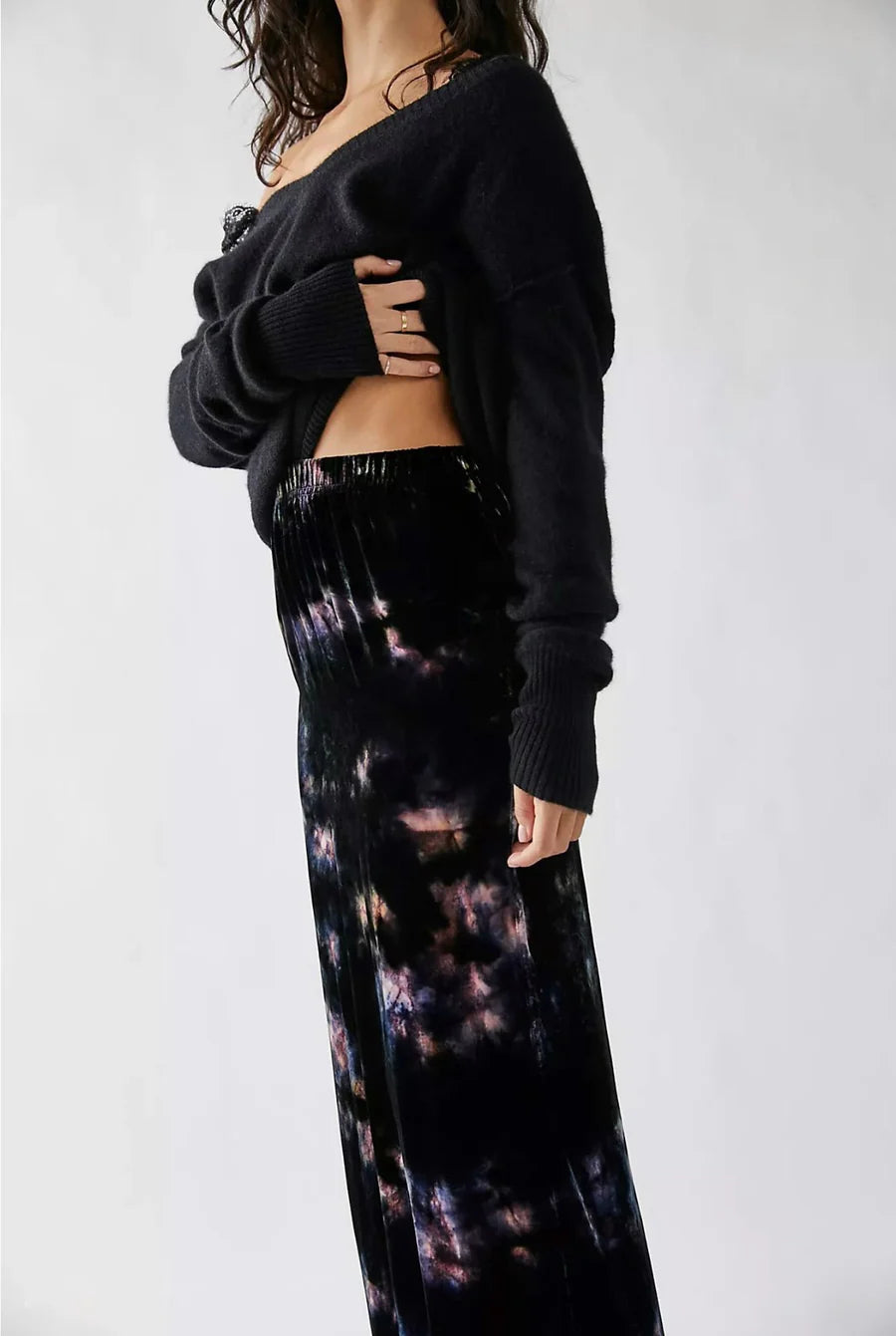 VELVET MAXI SKIRT - KELP