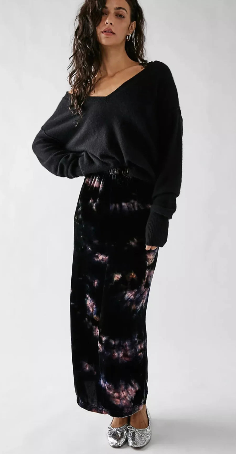 VELVET MAXI SKIRT - KELP