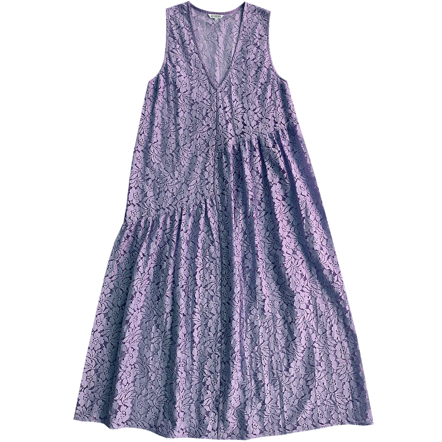 LACE V-NECK DRESS W/ GATHERS - MUTED LILAC