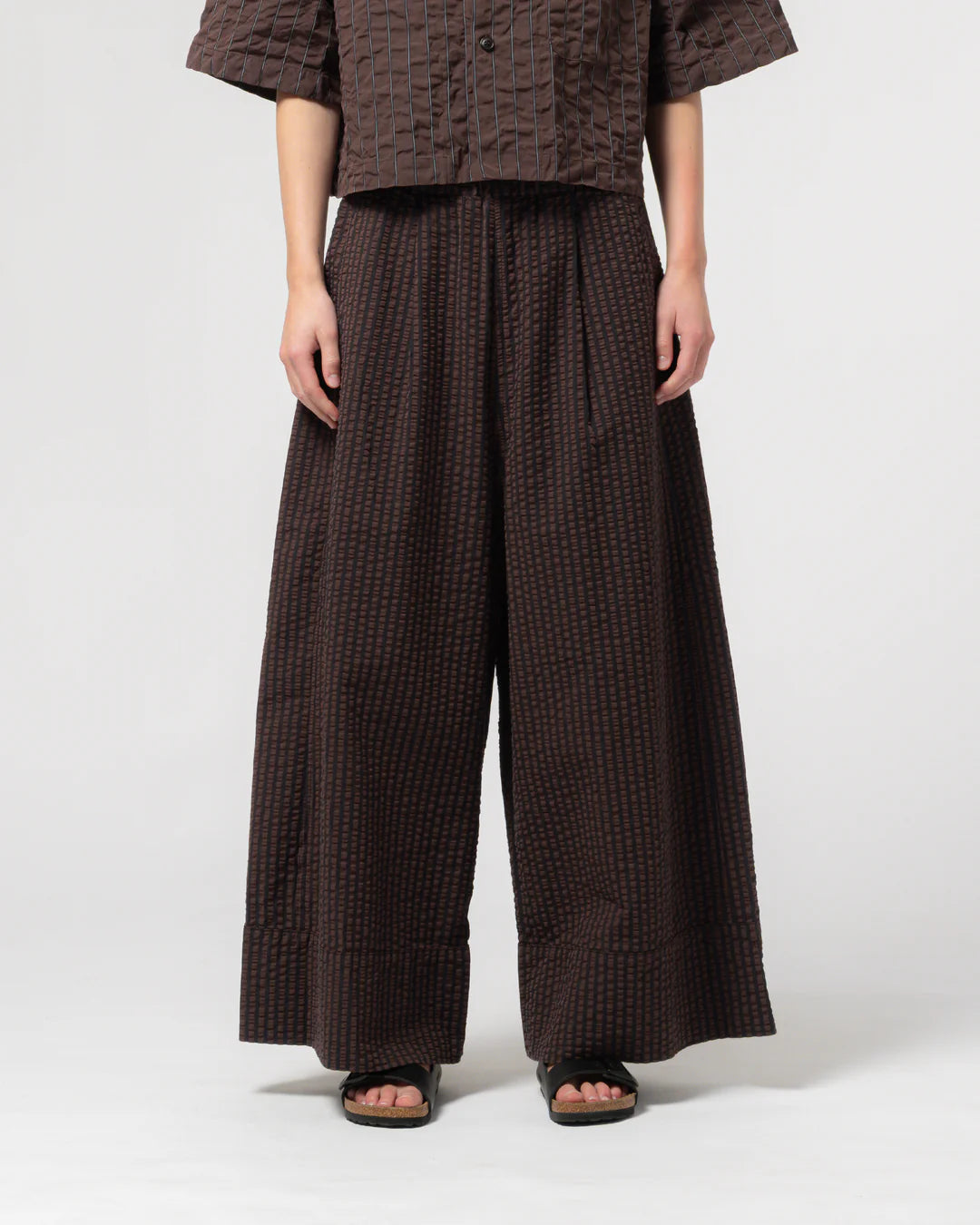 CULOTTE - COFFEE/NAVY SEERSUCKER