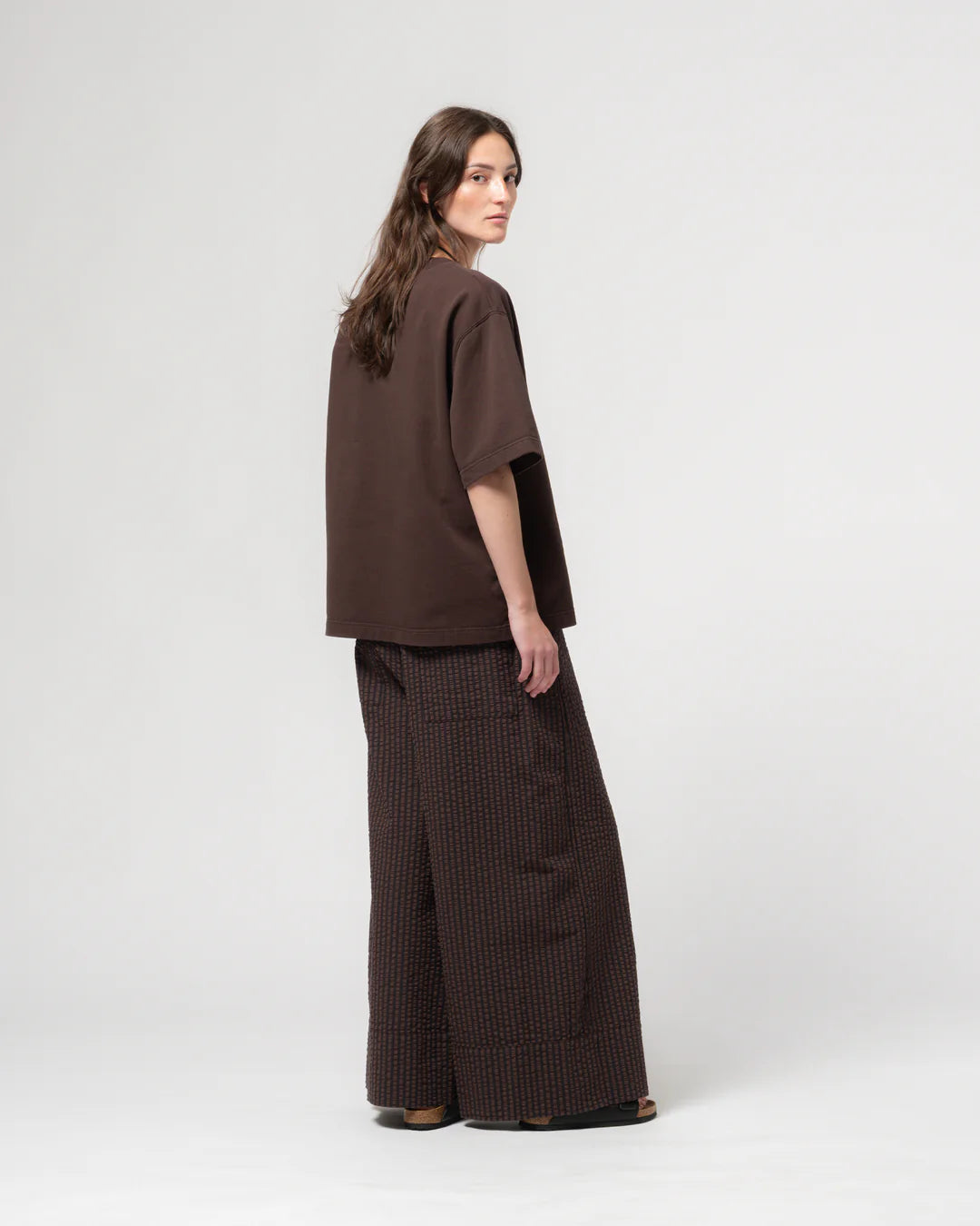 CULOTTE - COFFEE/NAVY SEERSUCKER
