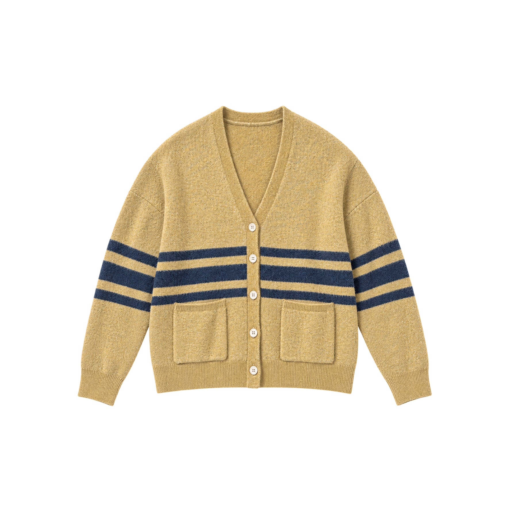 OVERSIZED MOHAIR CARDIGAN - OCHRE/OCEAN STRIPE