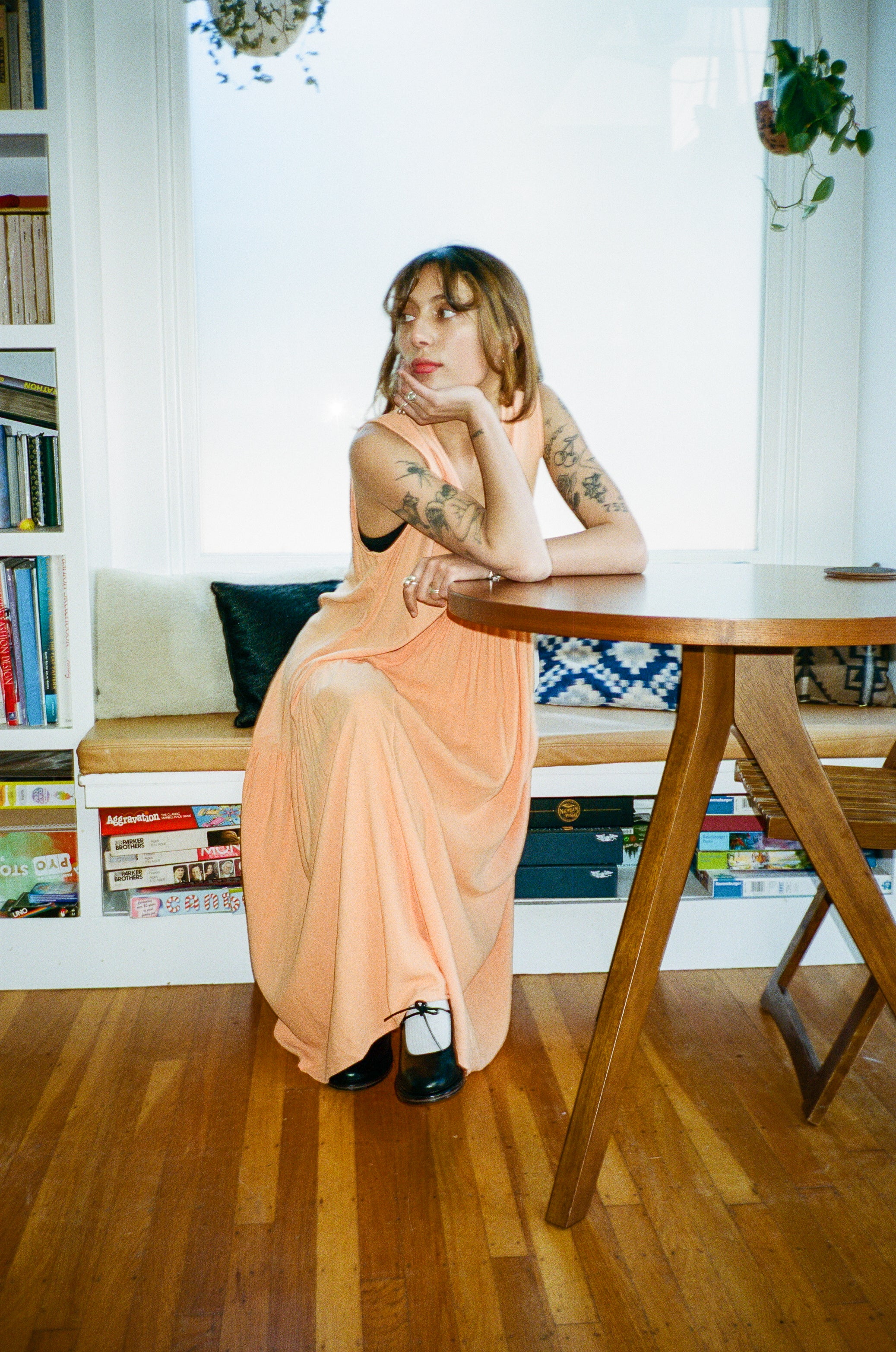 SAMPLE - V-NECK DRESS W/ GATHERS - SHERBET