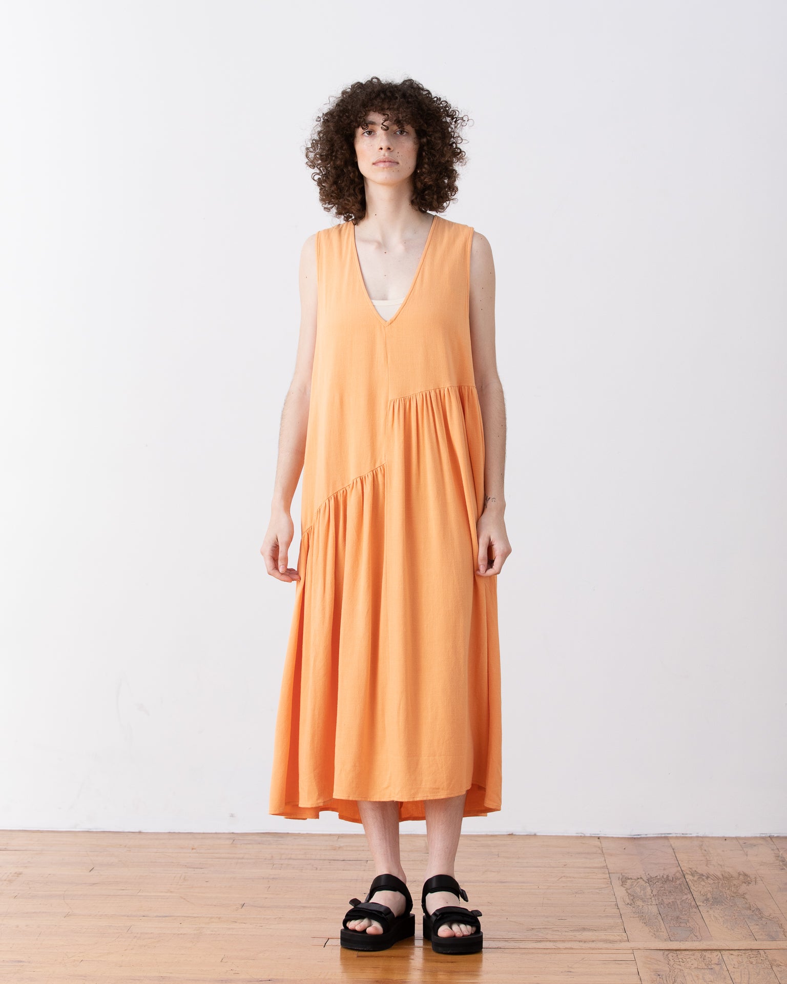 SAMPLE - V-NECK DRESS W/ GATHERS - SHERBET