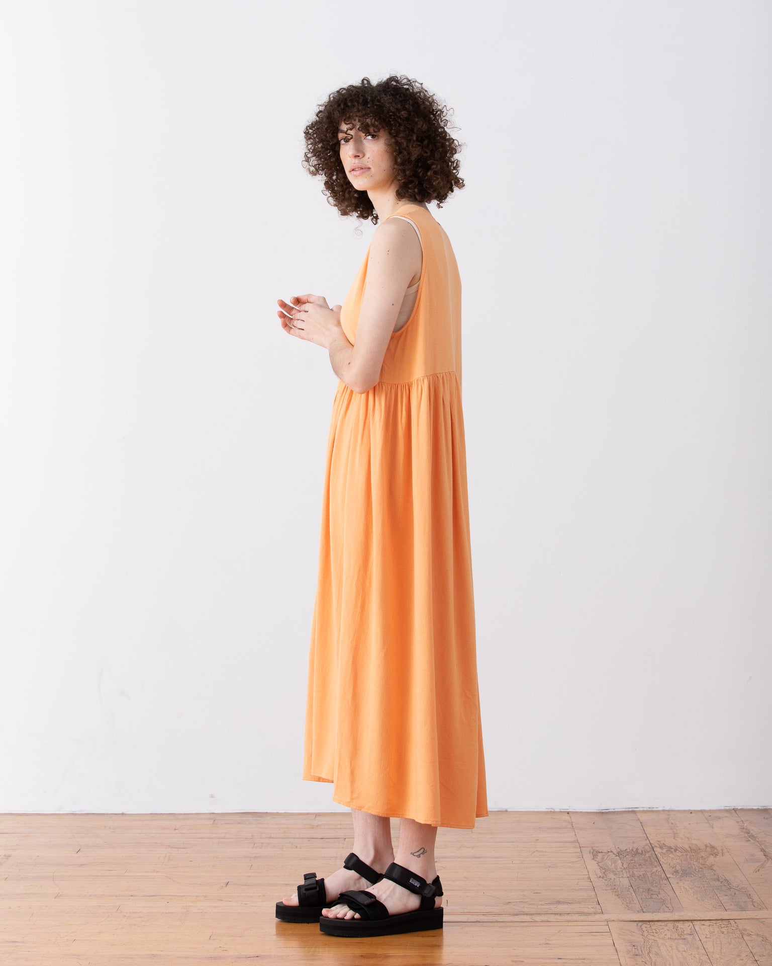 SAMPLE - V-NECK DRESS W/ GATHERS - SHERBET