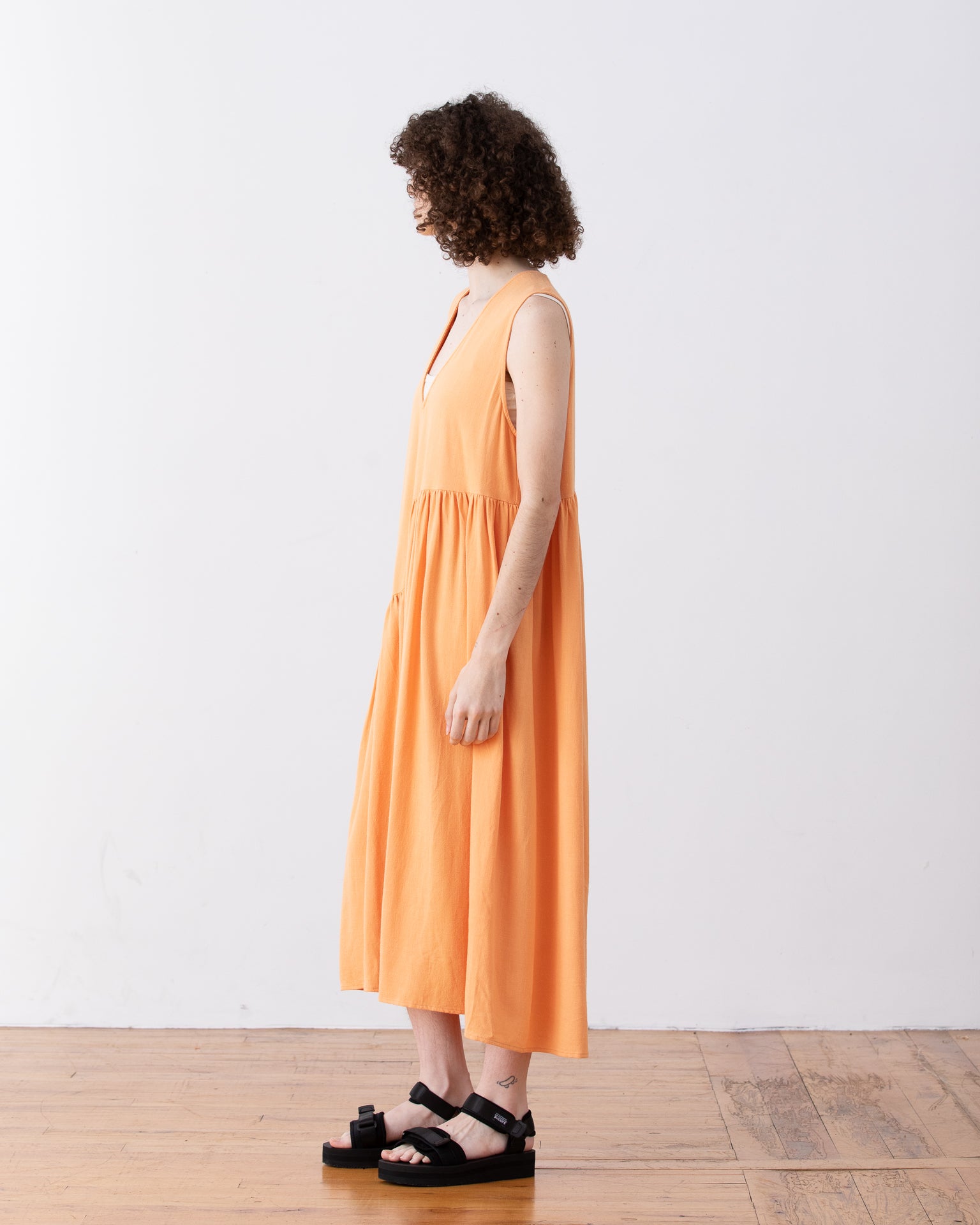 SAMPLE - V-NECK DRESS W/ GATHERS - SHERBET