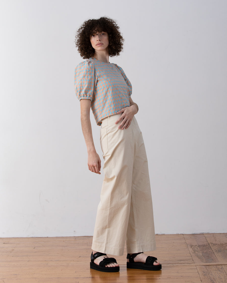 PUFF SLEEVE TOP - LILAC PLAID