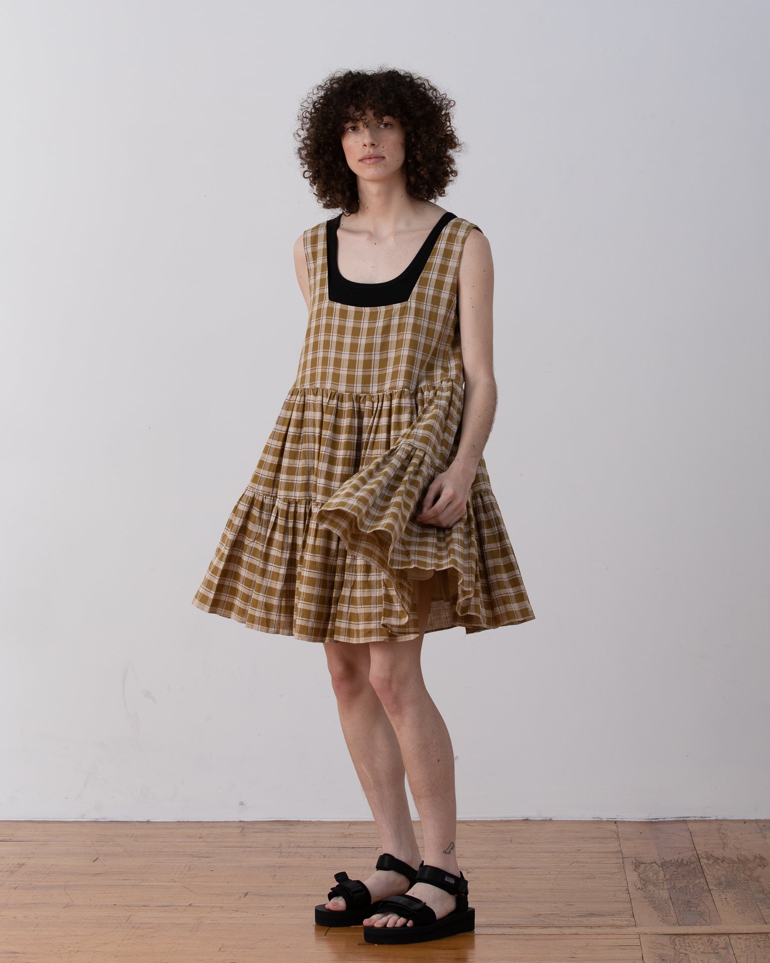 SAMPLE - FULL TANK DRESS - OLIVE PLAID