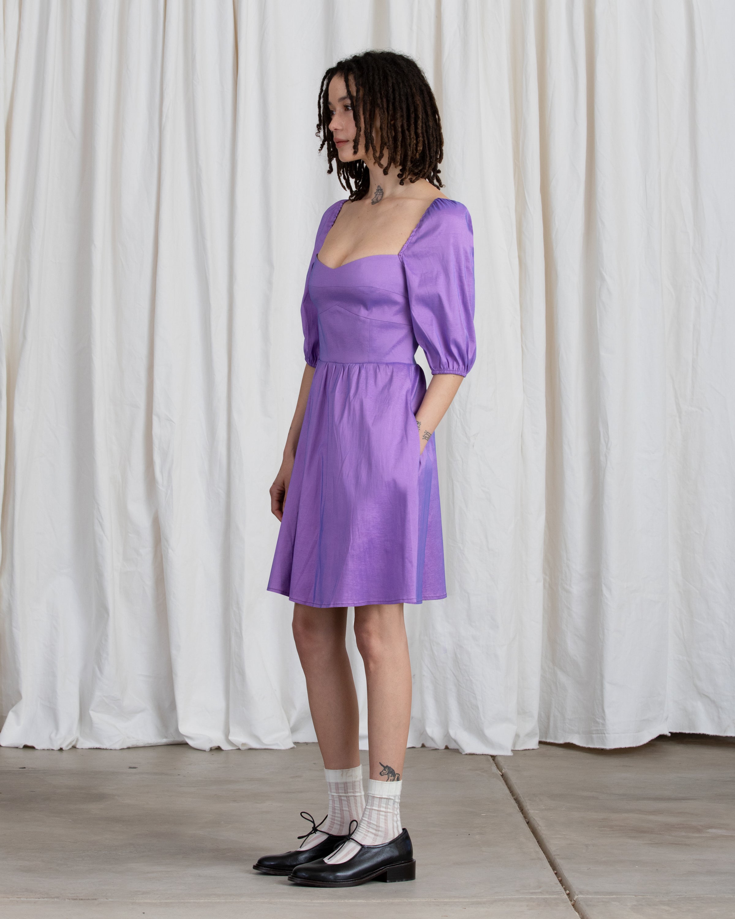 SWEETHEART MINI DRESS - LILAC TAFFETA