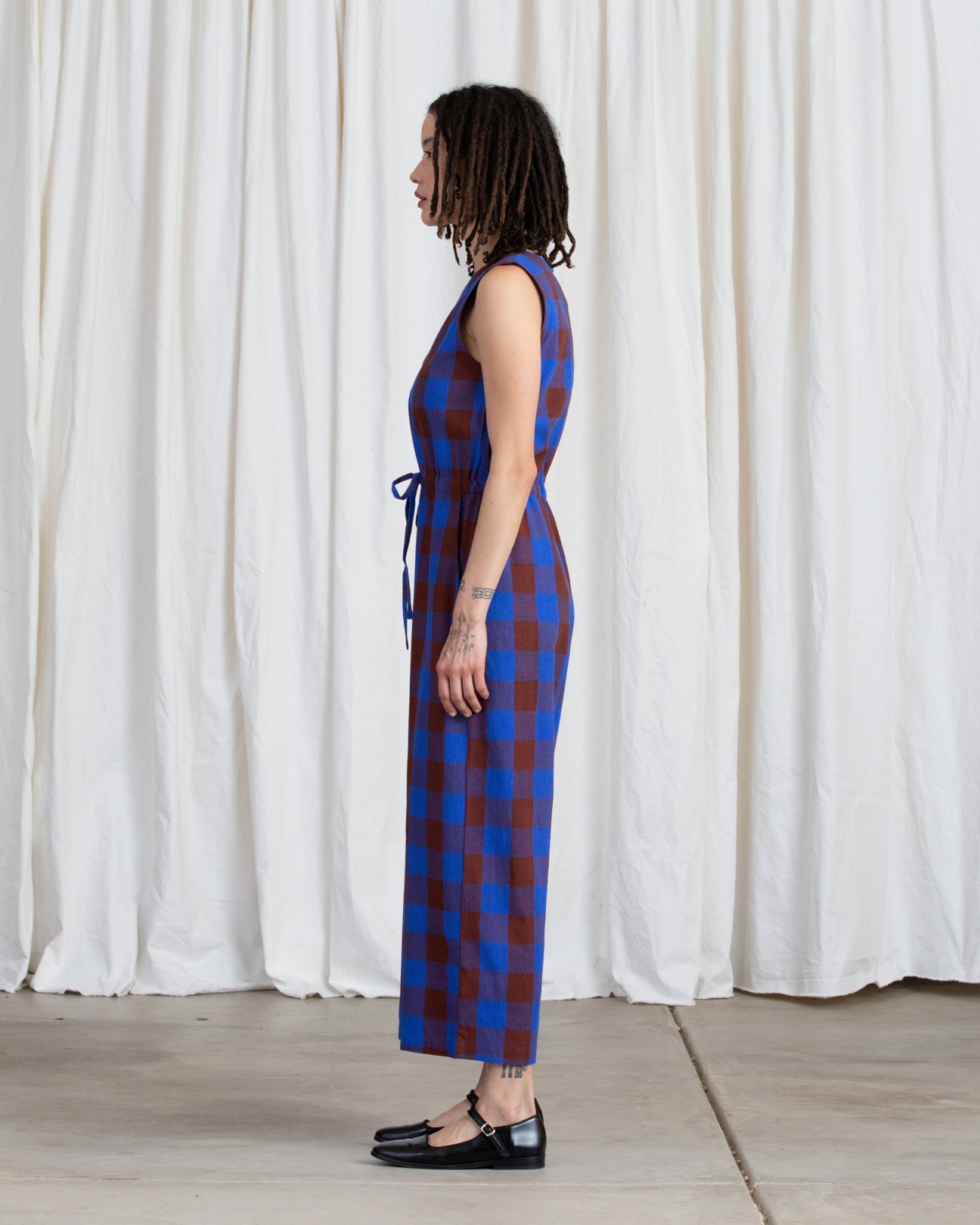 SAMPLE - SILK SLIT-BACK JUMPER - LILAC/BONE PLAID