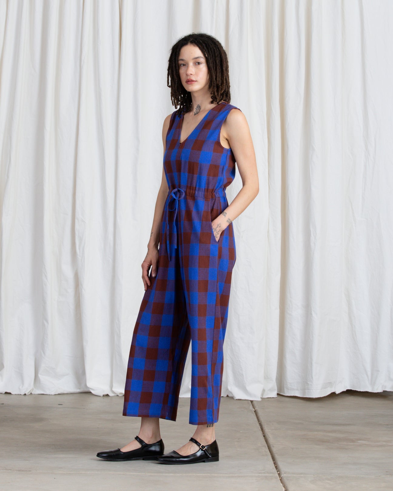 SAMPLE - SILK SLIT-BACK JUMPER - LILAC/BONE PLAID