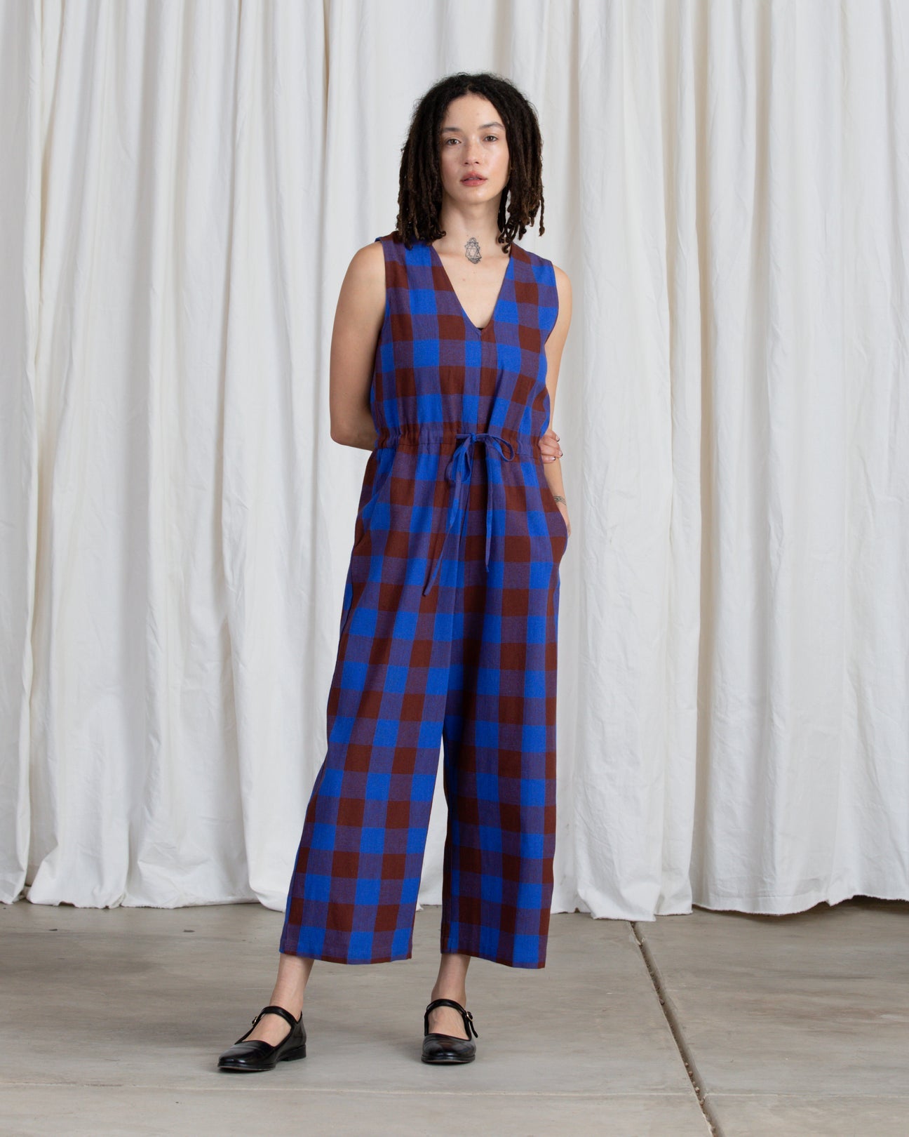 SAMPLE - SILK SLIT-BACK JUMPER - LILAC/BONE PLAID