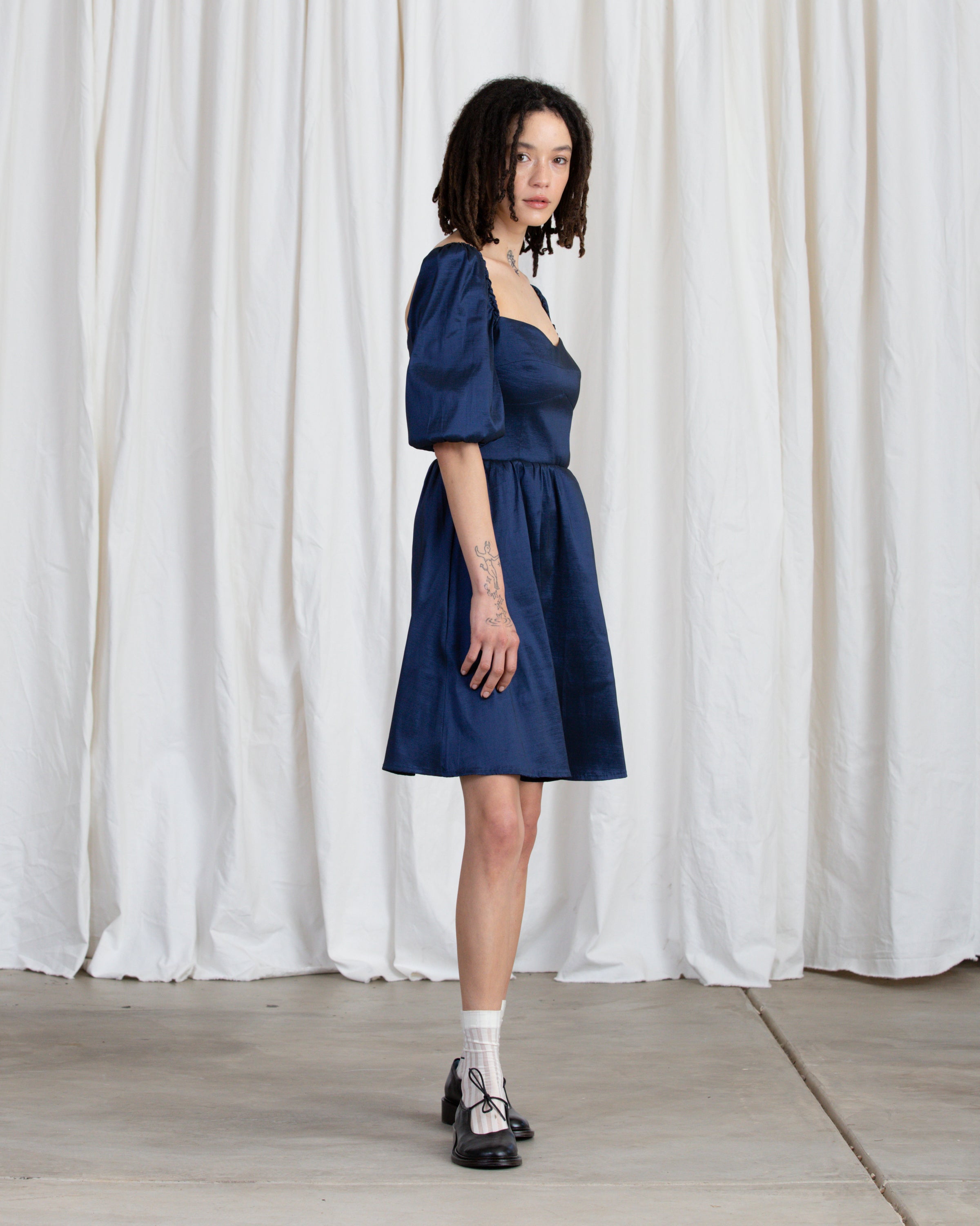 SWEETHEART MINI DRESS - NAVY TAFFETA