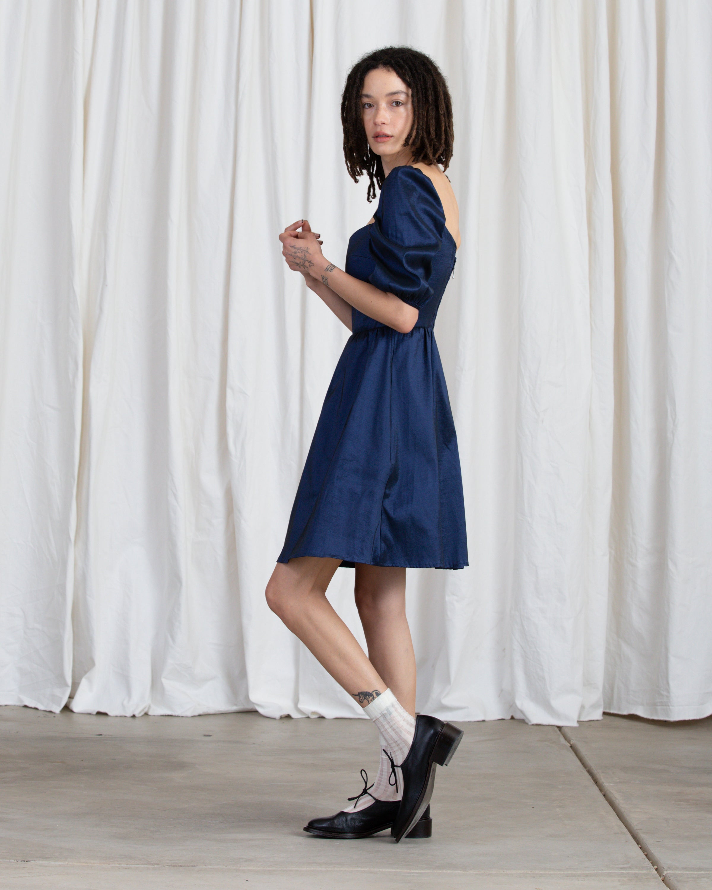 SWEETHEART MINI DRESS - NAVY TAFFETA