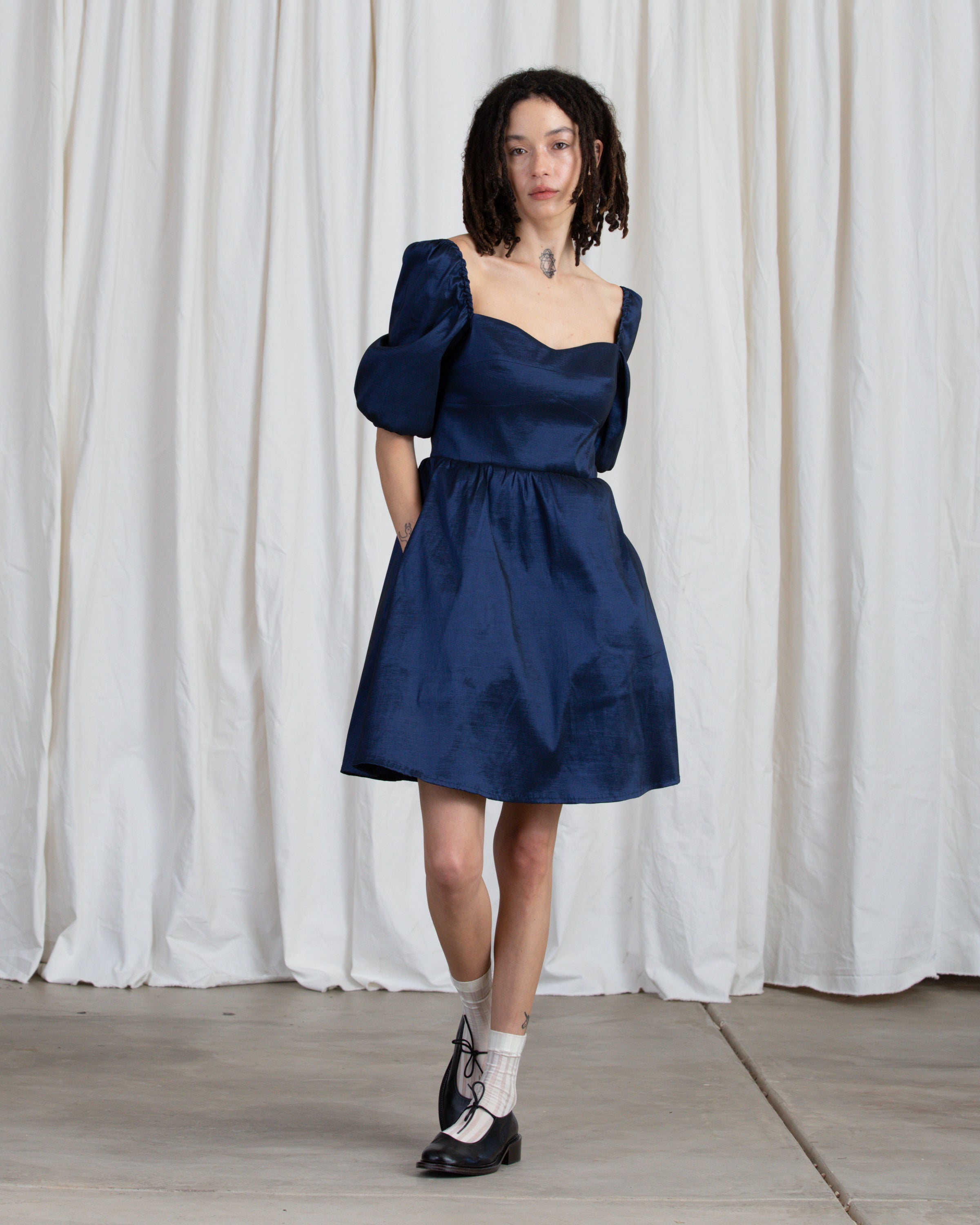 SWEETHEART MINI DRESS - NAVY TAFFETA