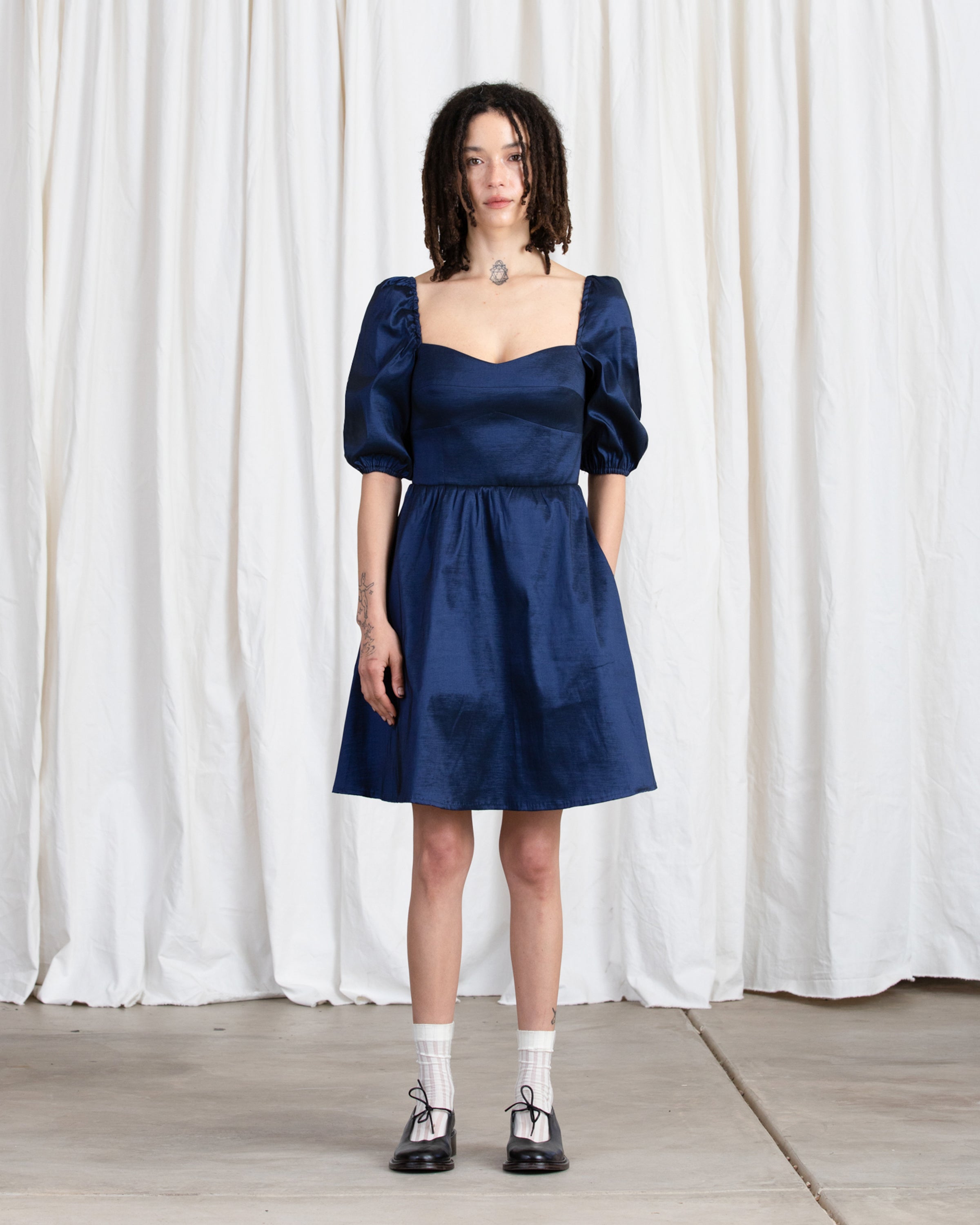 SWEETHEART MINI DRESS - NAVY TAFFETA