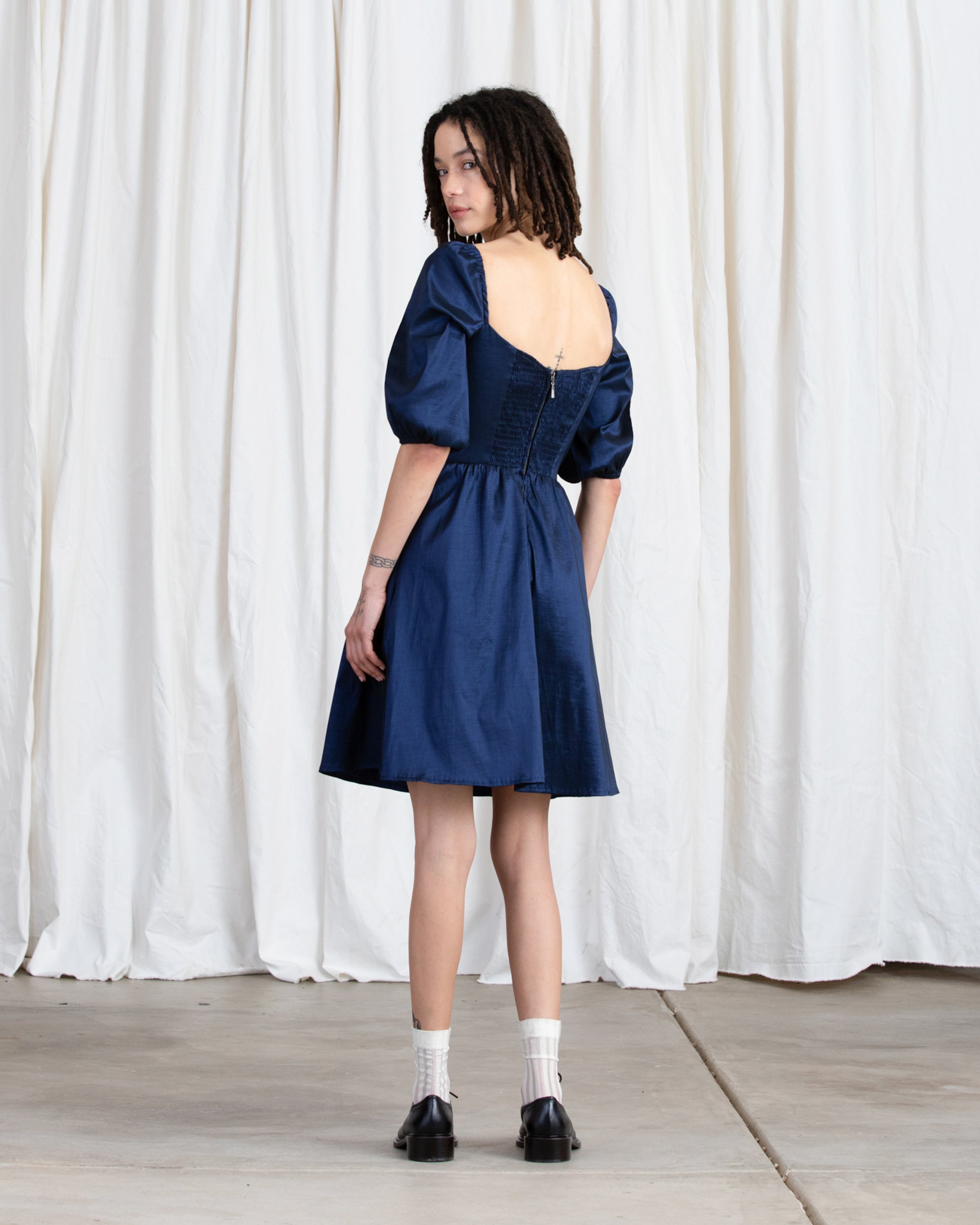 SWEETHEART MINI DRESS - NAVY TAFFETA
