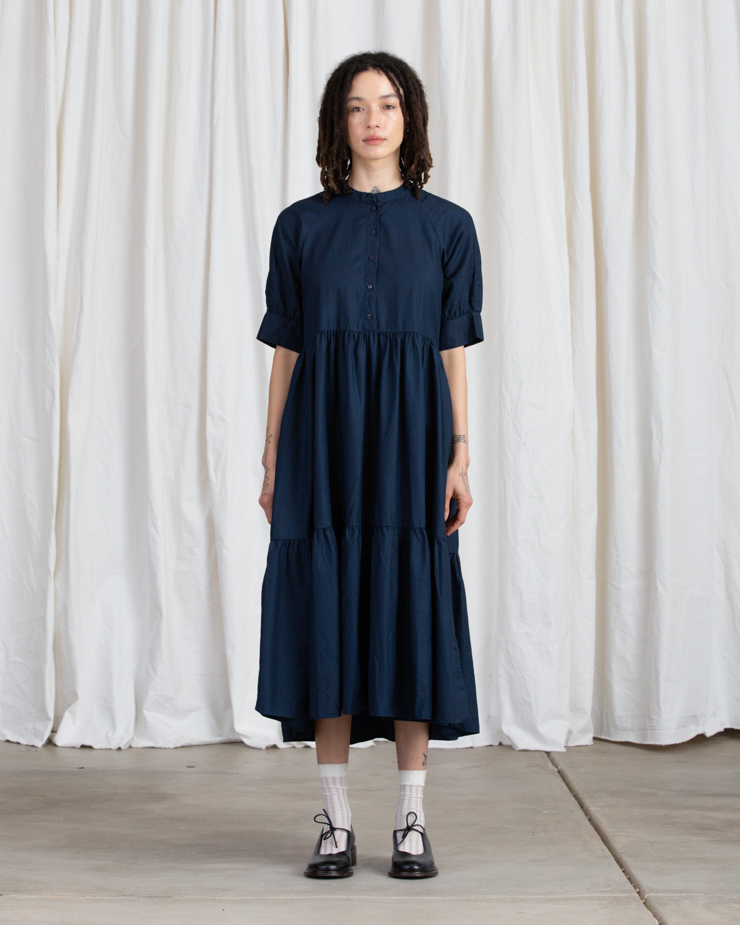 RAGLAN TIERED DRESS - NAVY