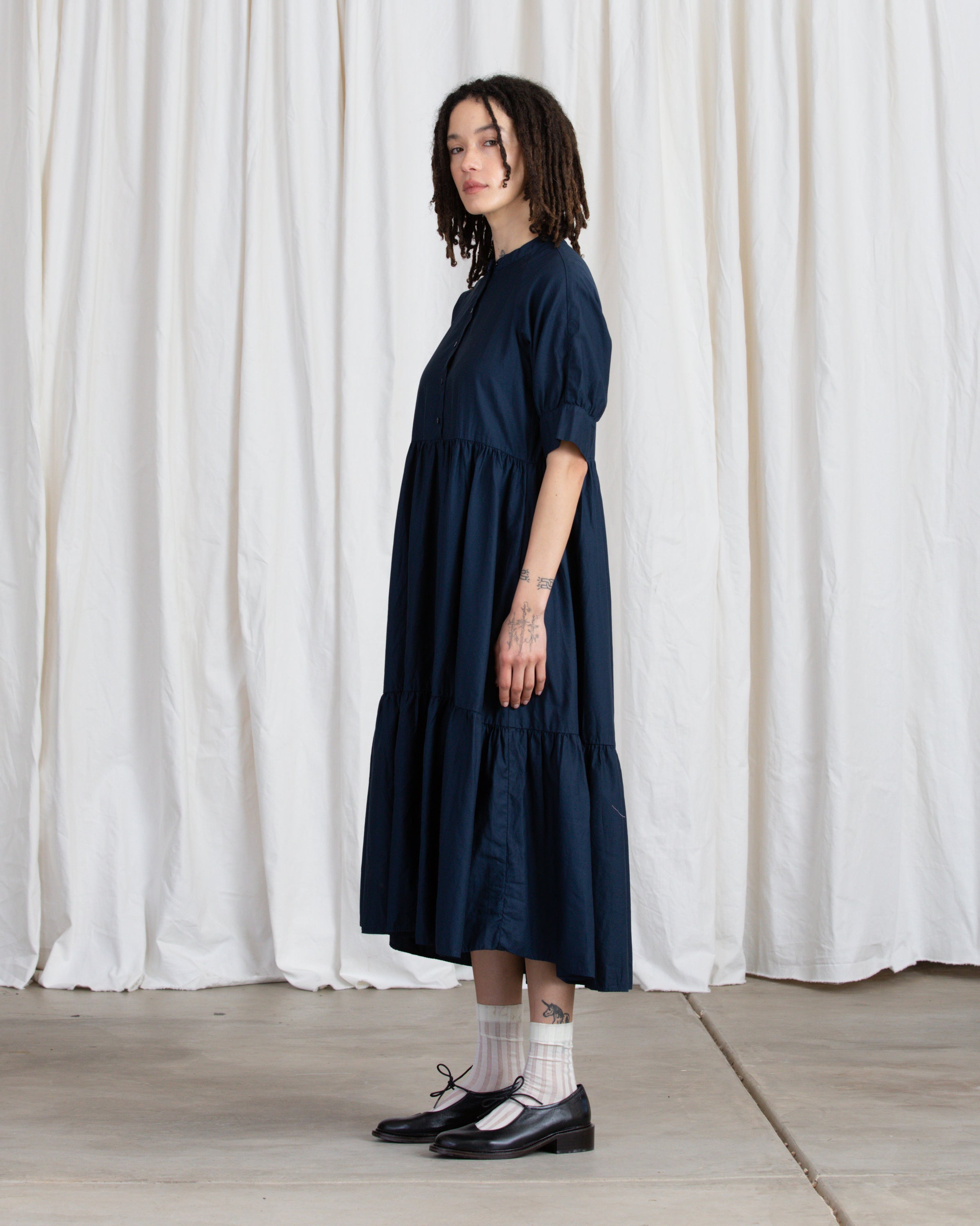 RAGLAN TIERED DRESS - NAVY