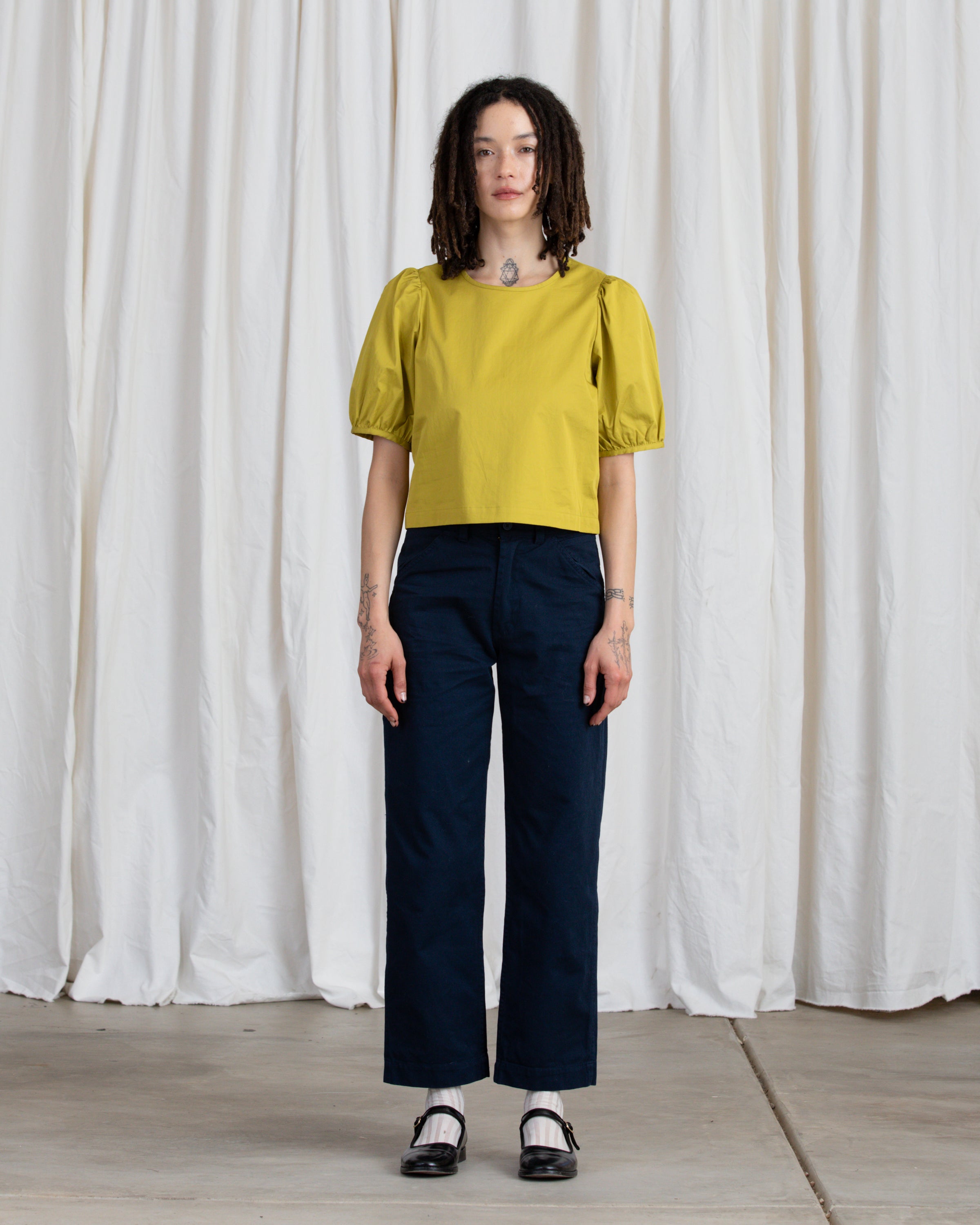 SAMPLE - PUFF SLEEVE TOP - CHARTREUSE