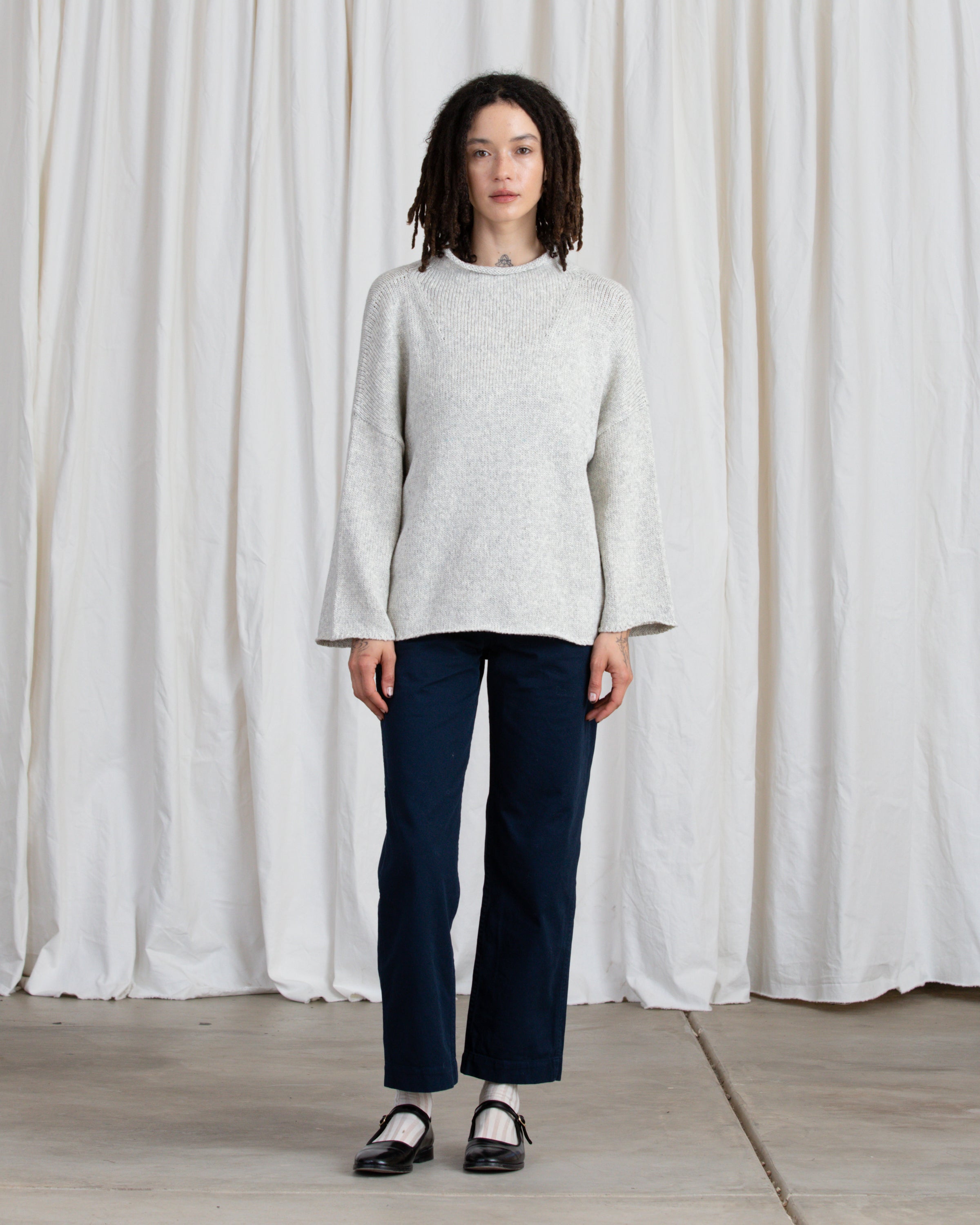 SAMPLE - ORGANIC COTTON/ALPACA MOCK TURTLENECK - CREAM MELANGE