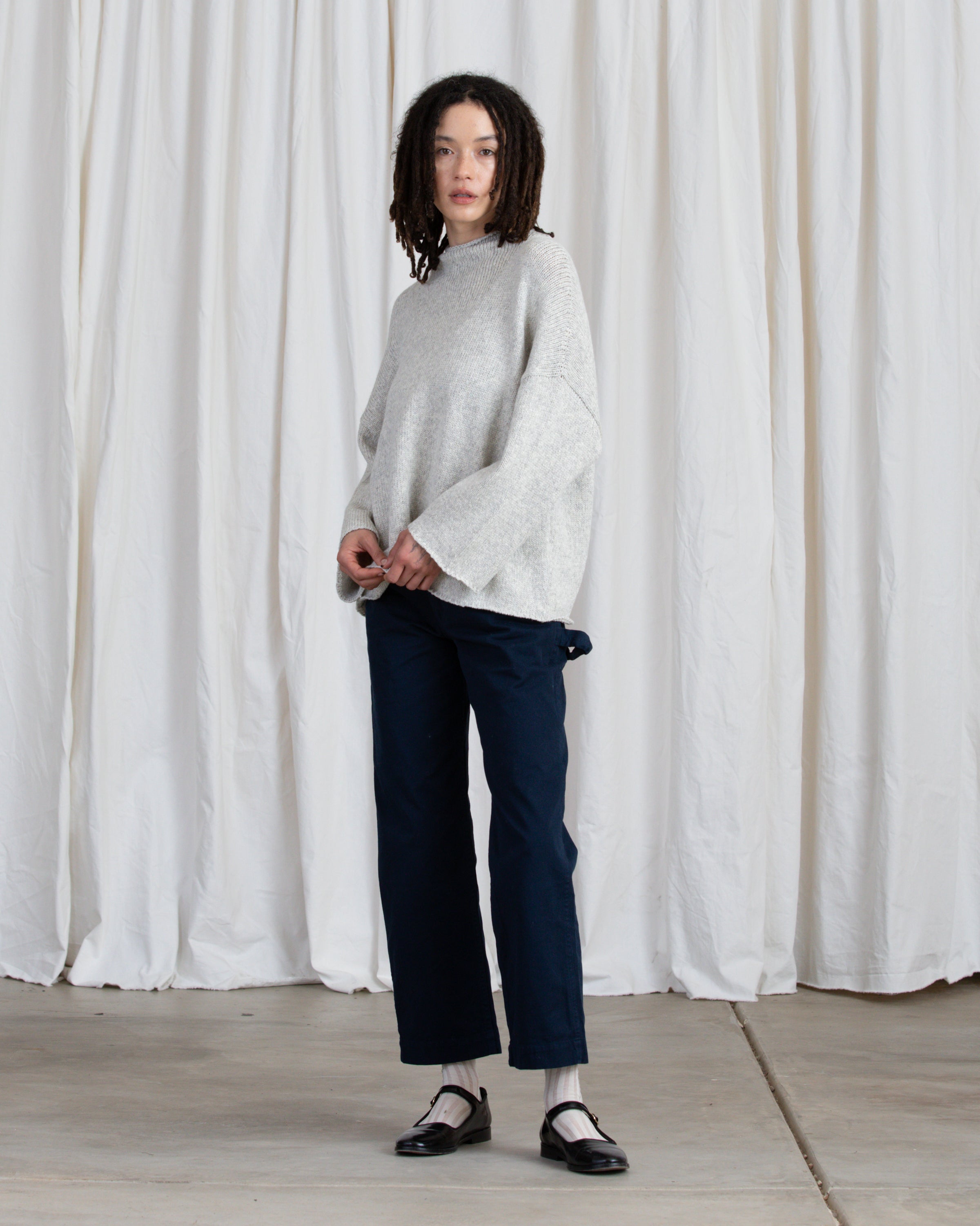 SAMPLE - ORGANIC COTTON/ALPACA MOCK TURTLENECK - CREAM MELANGE
