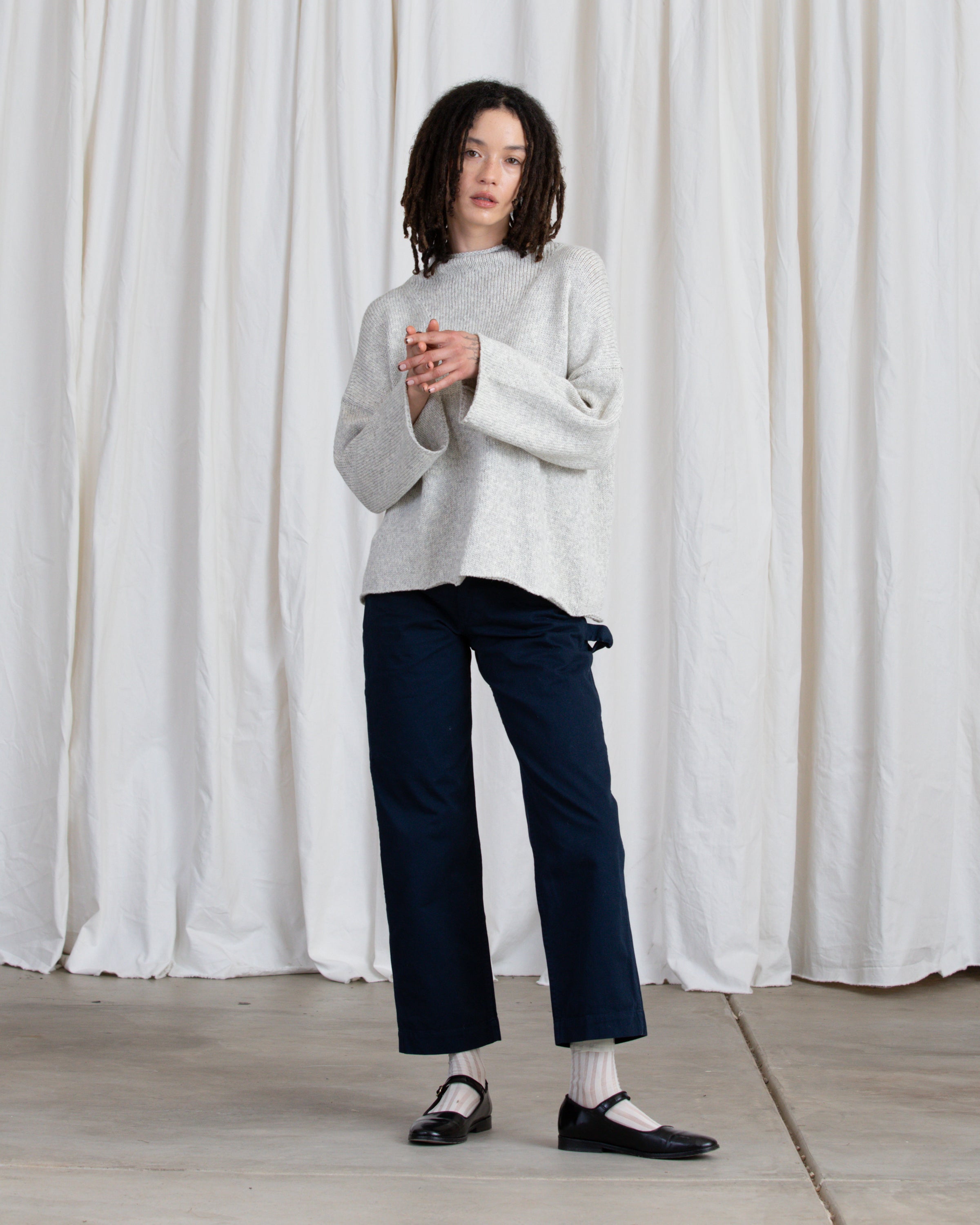 SAMPLE - ORGANIC COTTON/ALPACA MOCK TURTLENECK - CREAM MELANGE