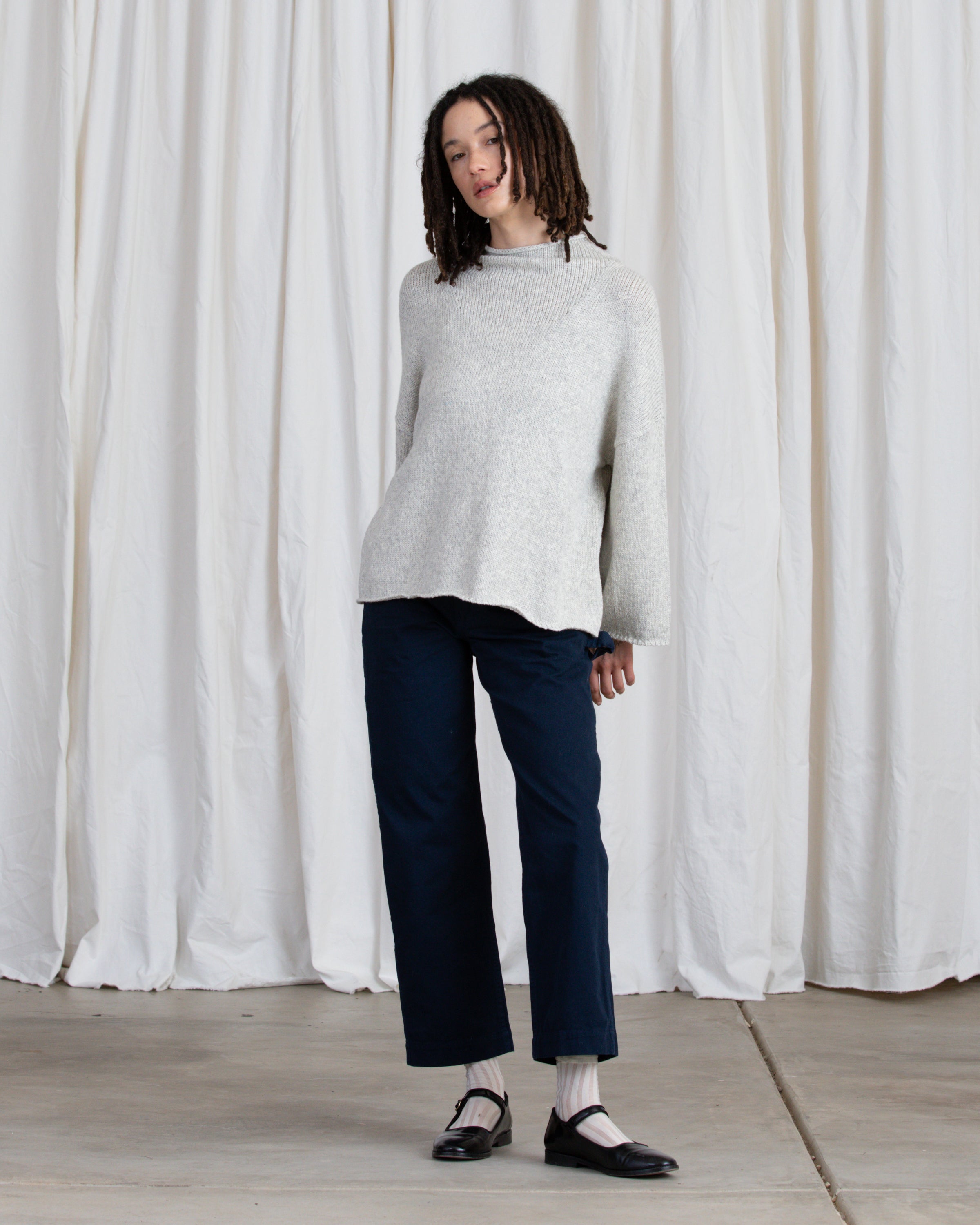 SAMPLE - ORGANIC COTTON/ALPACA MOCK TURTLENECK - CREAM MELANGE