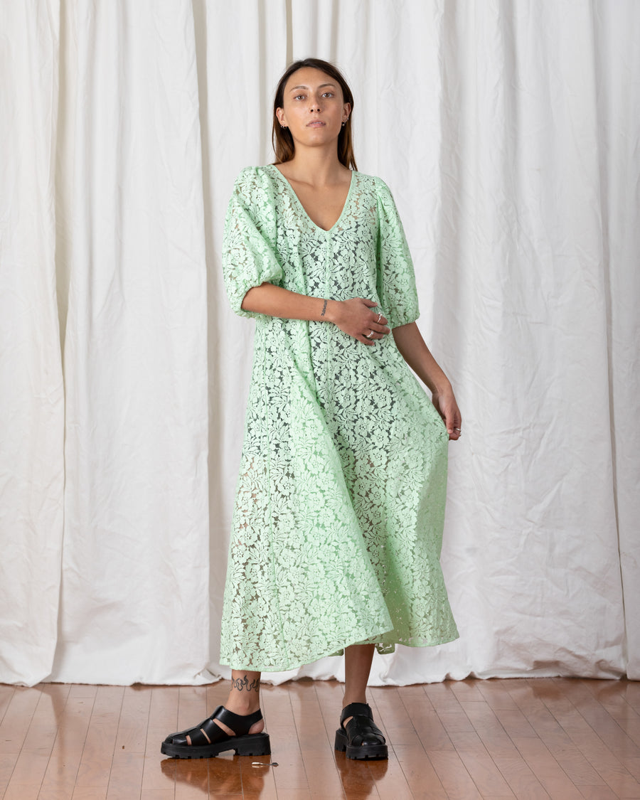 LACE DOUBLE V-NECK MAXI DRESS - SEA FOAM GREEN