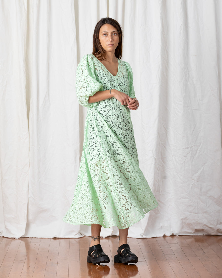 LACE DOUBLE V-NECK MAXI DRESS - SEA FOAM GREEN
