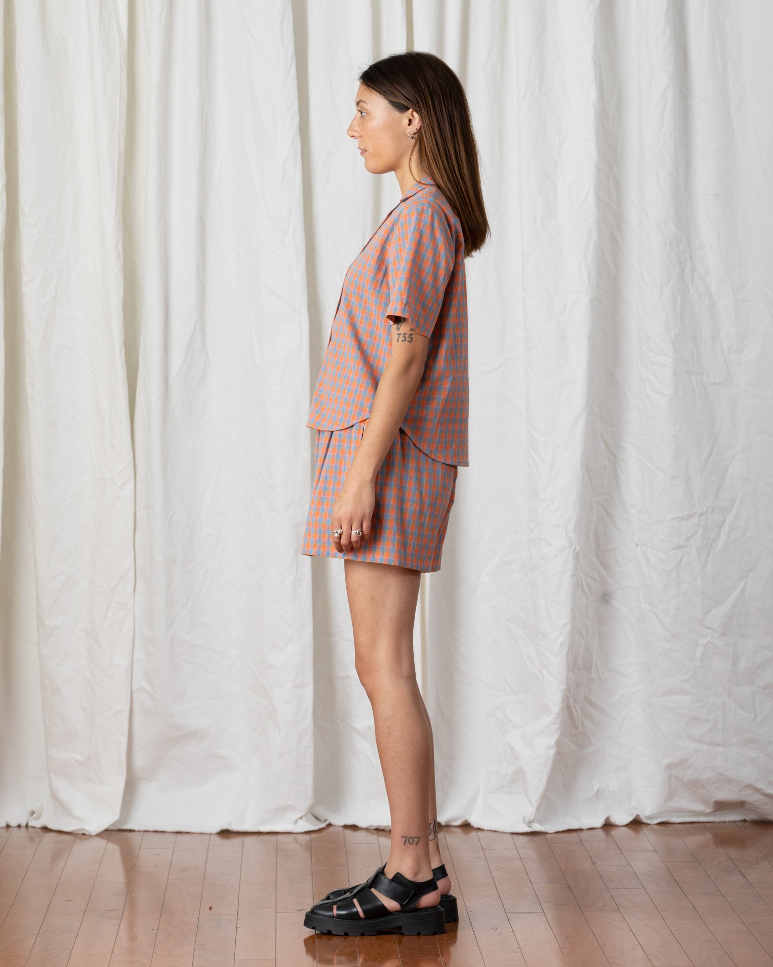 SAMPLE - ELASTIC SHORTS - CORAL PLAID