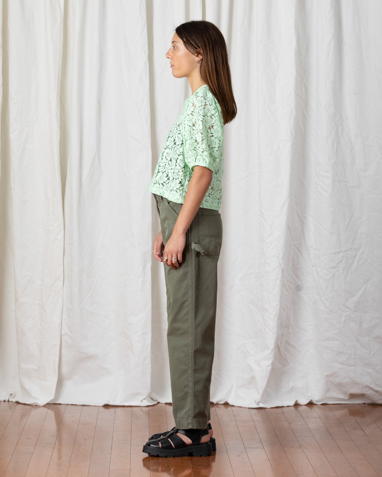 LACE PUFF SLEEVE TOP - SEA FOAM GREEN