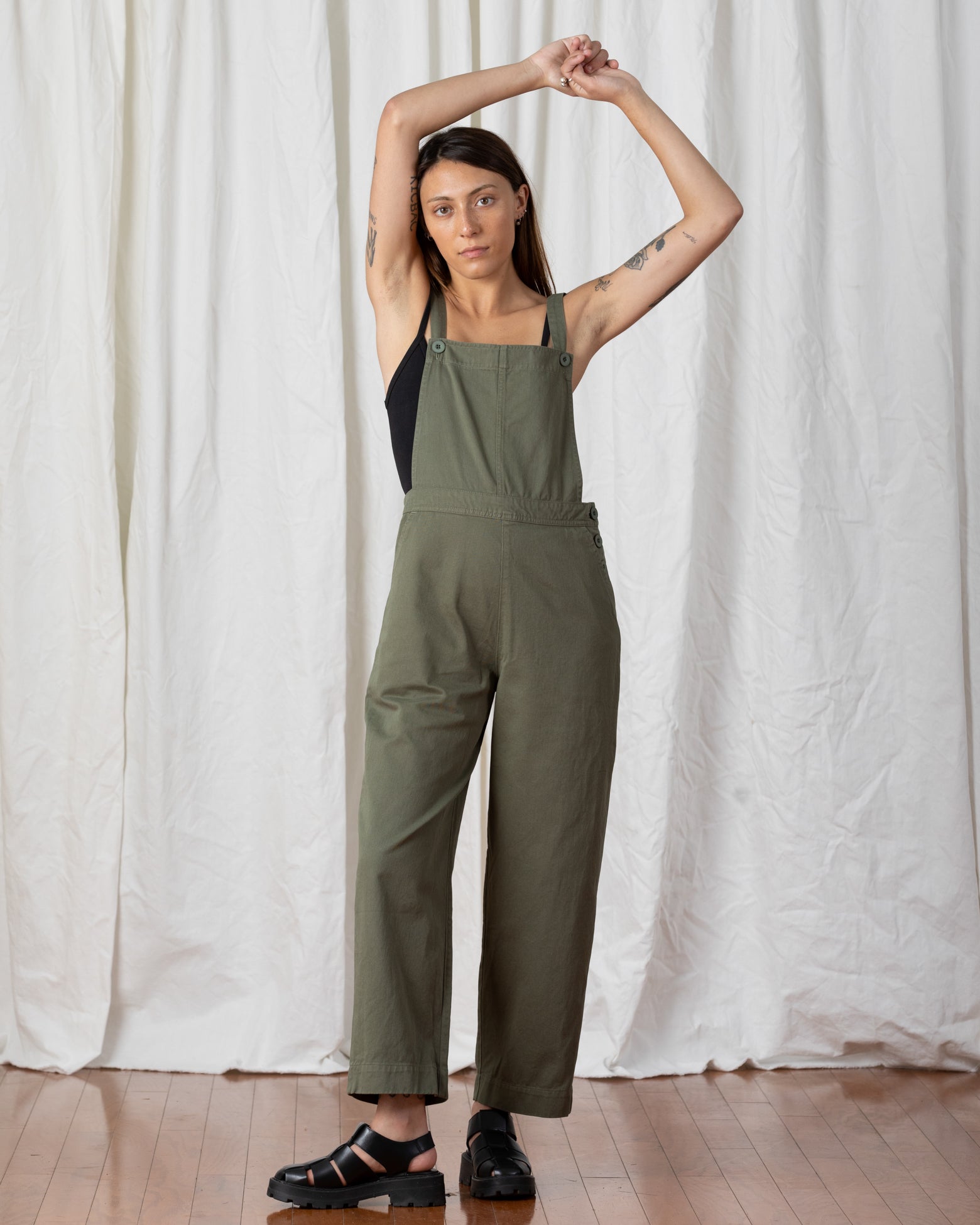 SAMPLE - FITTED OVERALL JUMPER - FADED OLIVE