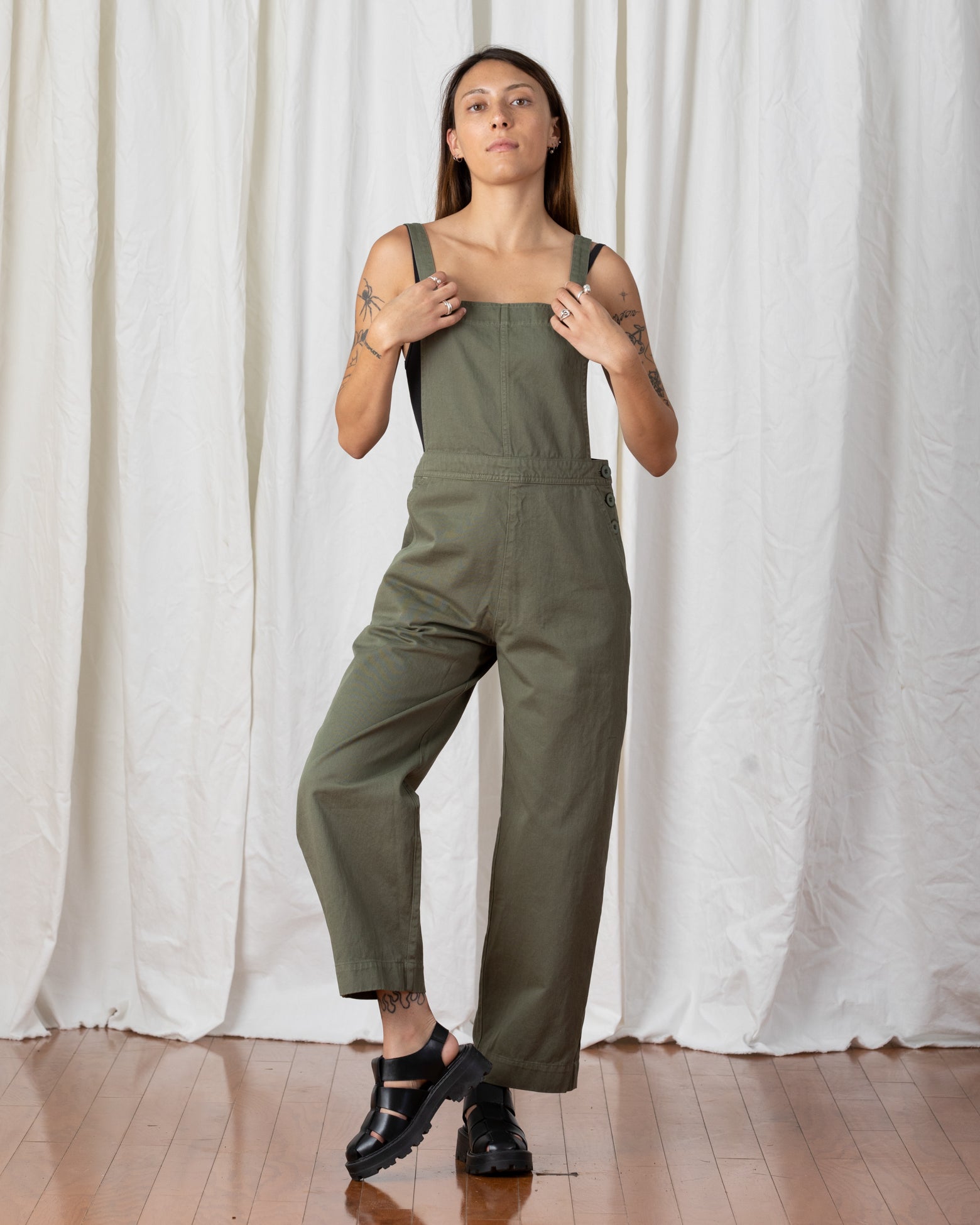 SAMPLE - FITTED OVERALL JUMPER - FADED OLIVE