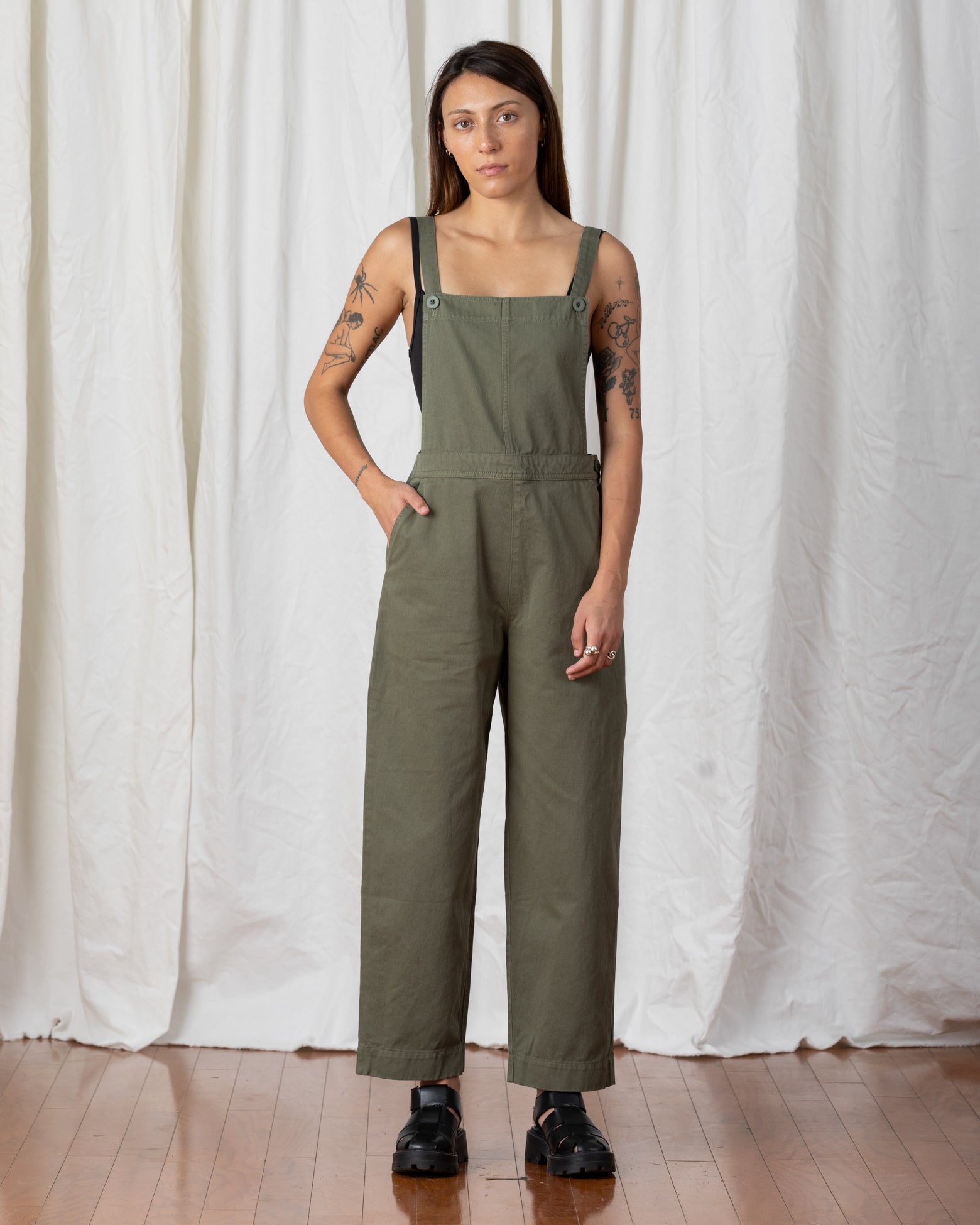 SAMPLE - FITTED OVERALL JUMPER - FADED OLIVE