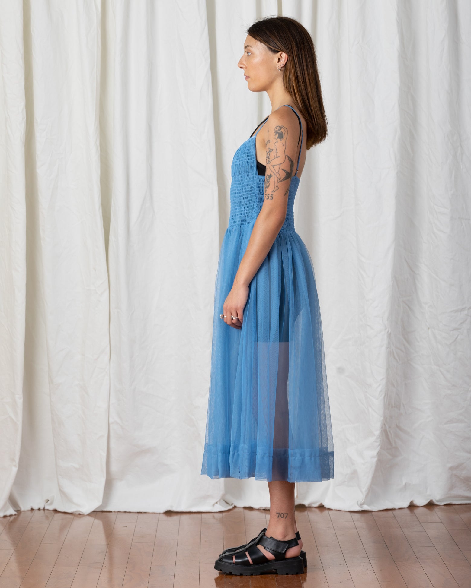 MESH BALLERINA DRESS - MUTED CERULEAN